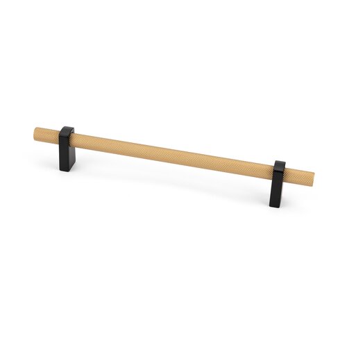 Luca Knurled Designer Pull, 160mm, Matte Black feet & Natural Brass bar