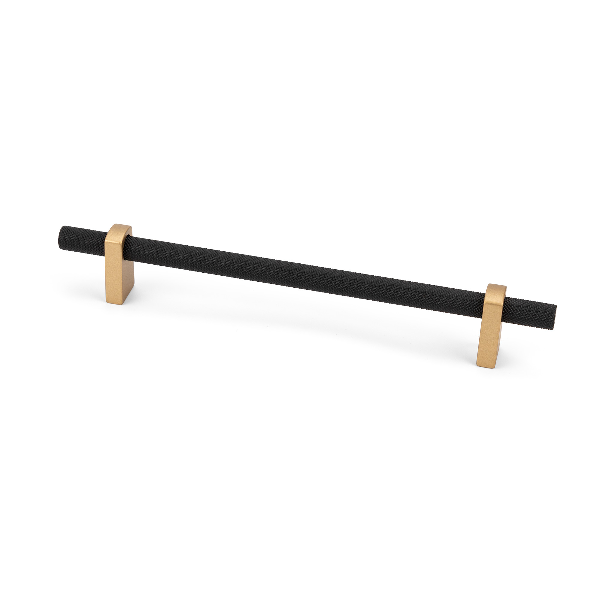 Luca Knurled Designer Pull, 160mm, Natural Brass feet & Matte Black bar