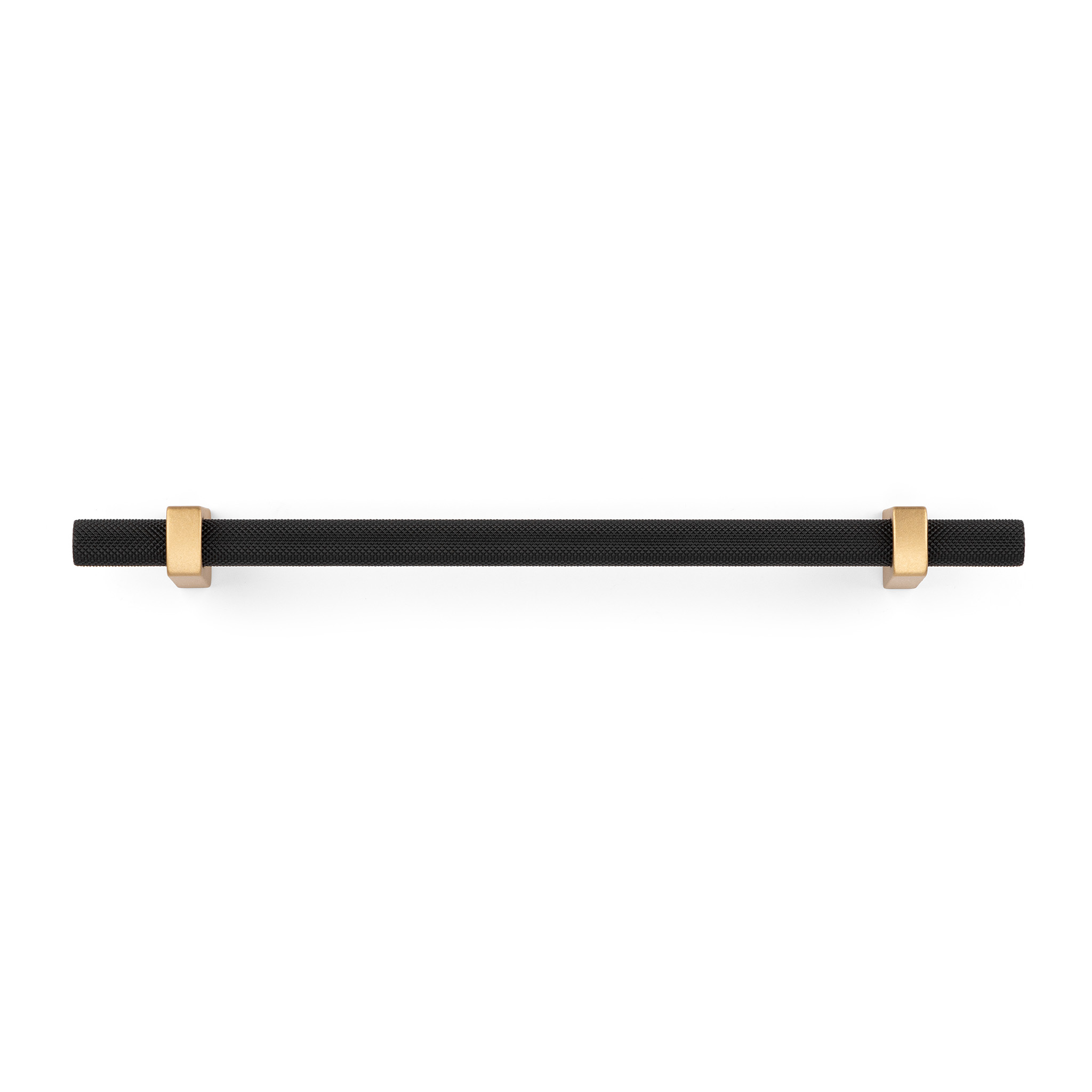 Luca Knurled Designer Pull, 160mm, Natural Brass feet & Matte Black bar