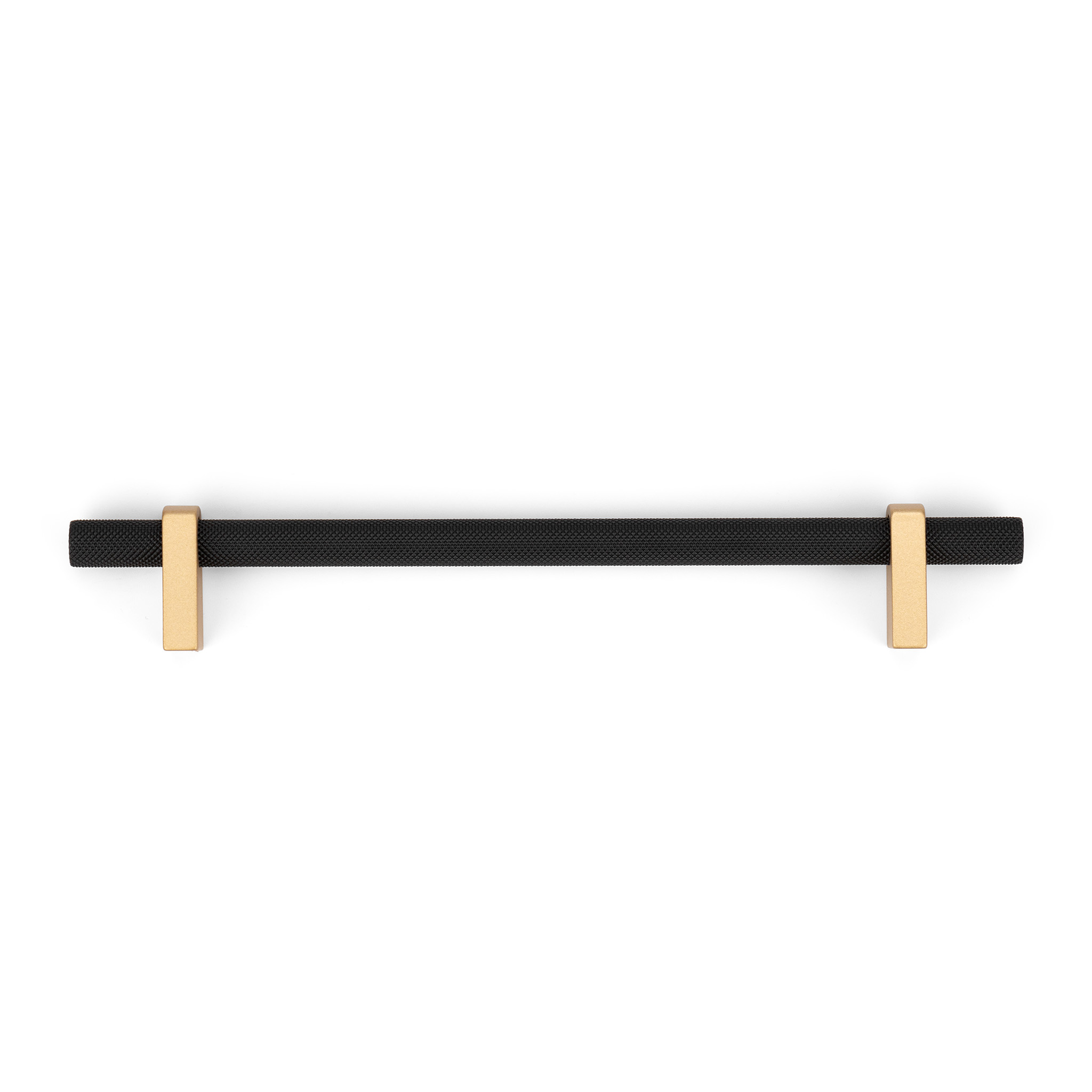 Luca Knurled Designer Pull, 160mm, Natural Brass feet & Matte Black bar