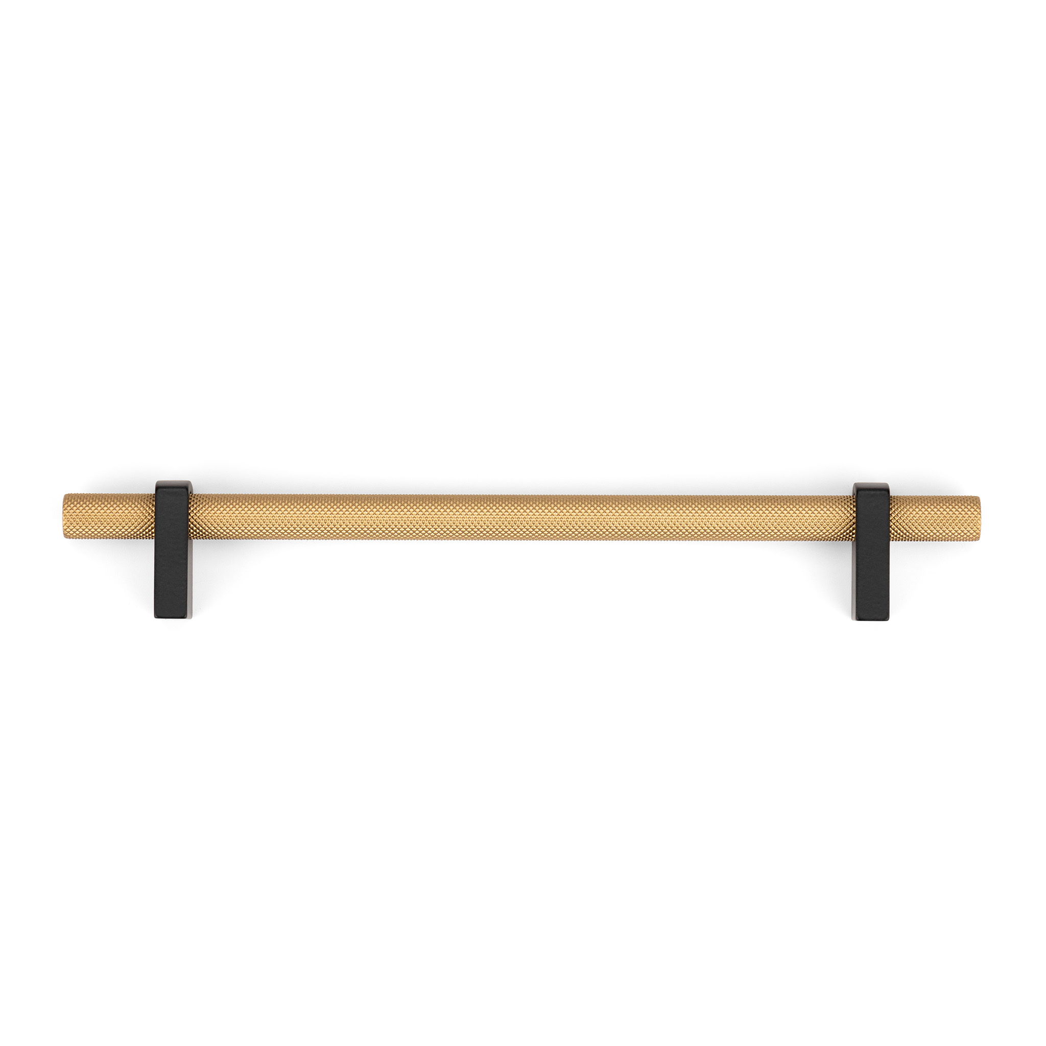 Luca Knurled Designer Pull, 160mm, Matte Black feet & Natural Brass bar