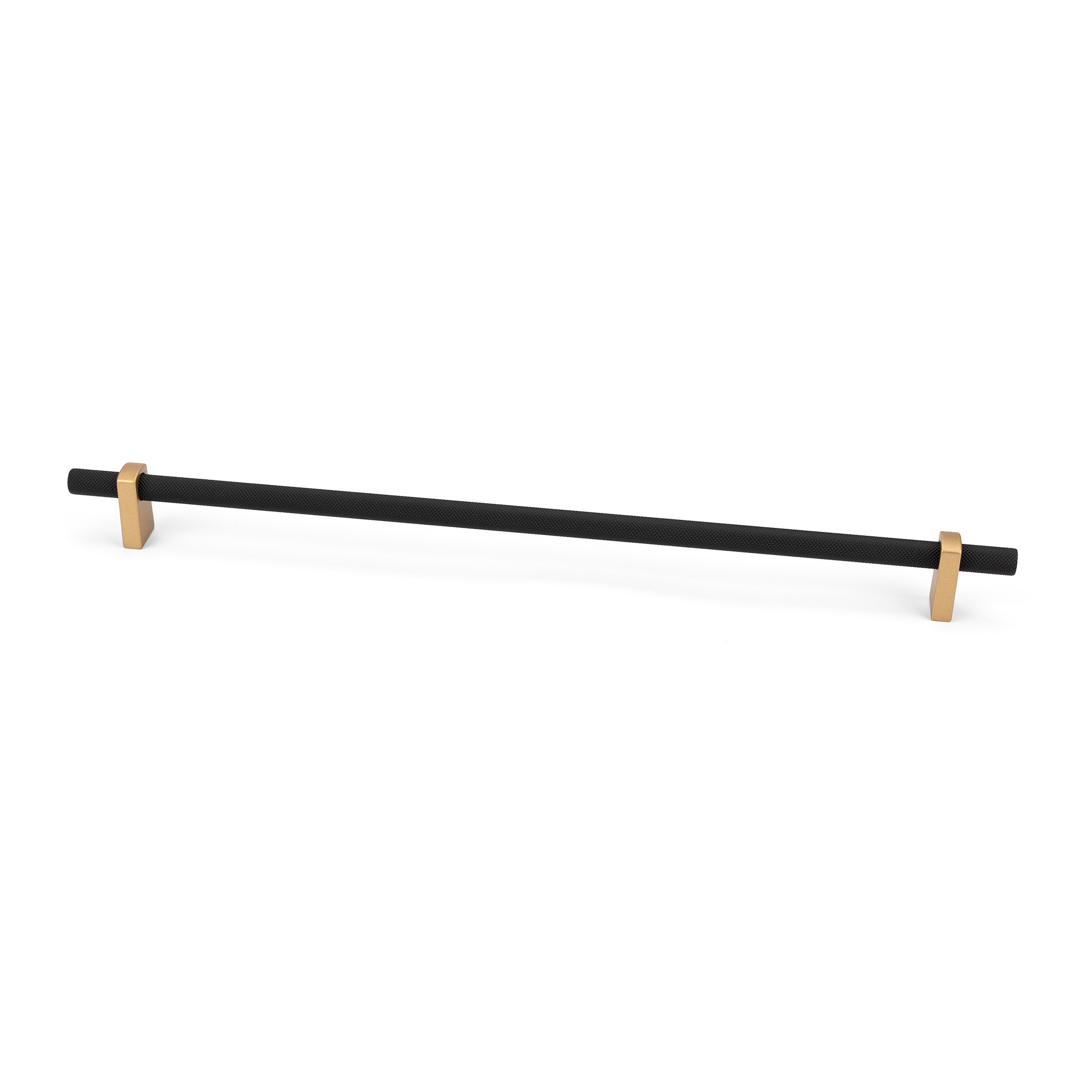 Luca Knurled Designer Pull, 320mm, Natural Brass feet & Matte Black bar