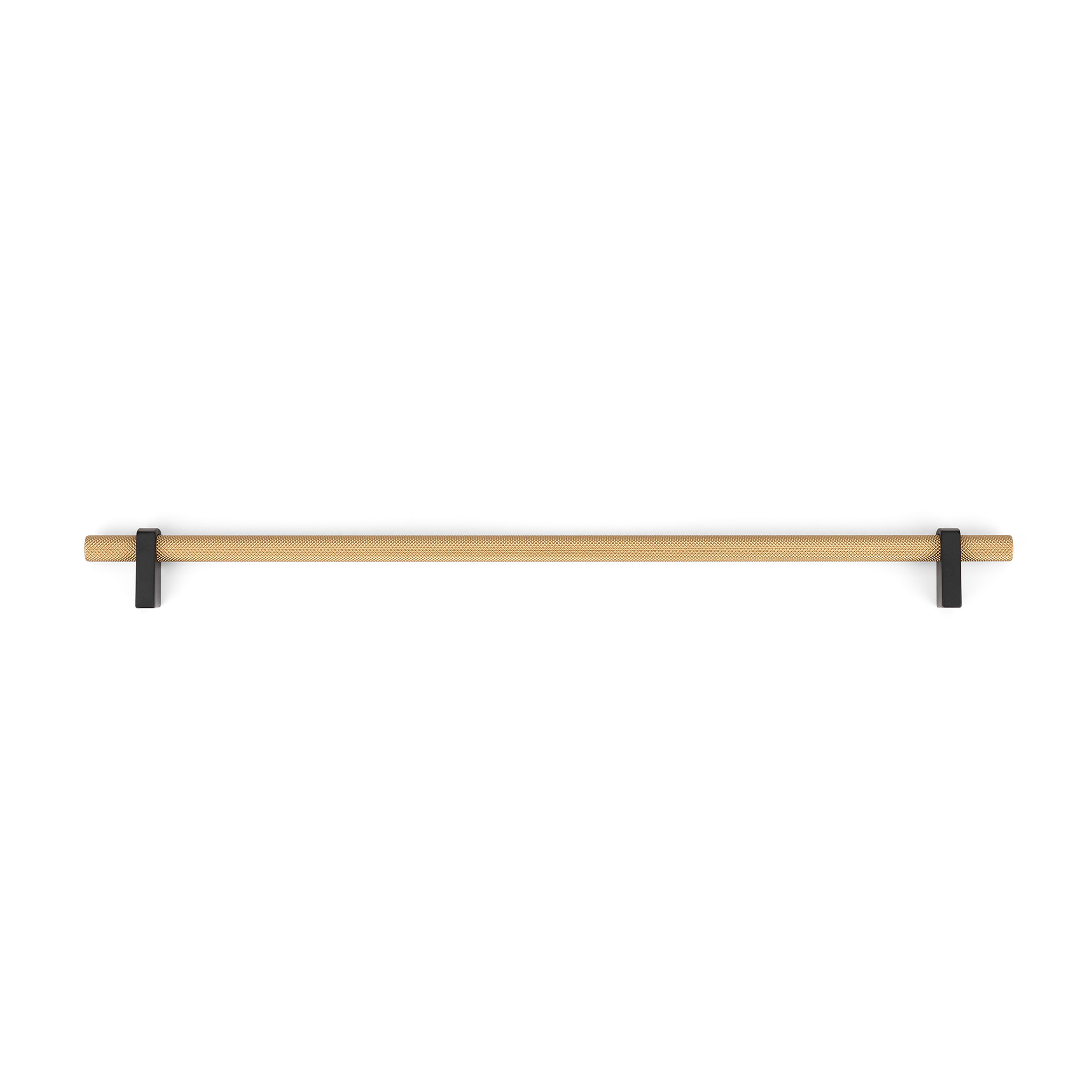 Luca Knurled Designer Pull, 320mm, Matte Black feet & Natural Brass bar