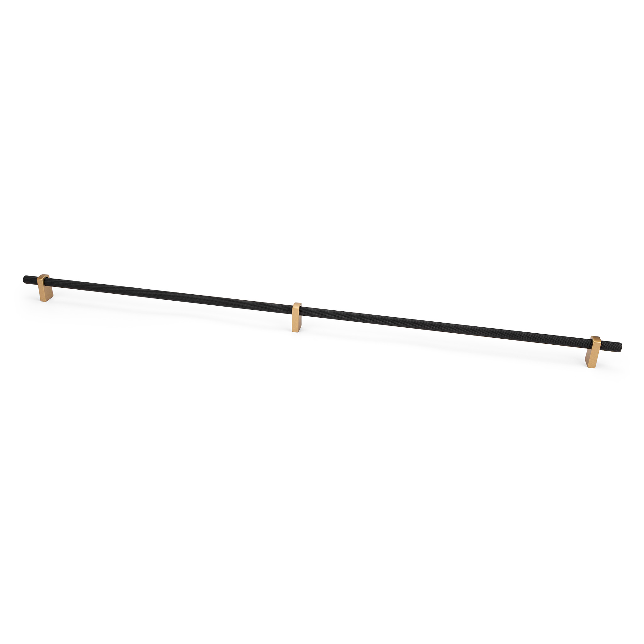 Luca Knurled Designer Pull, 640mm, Natural Brass feet & Matte Black bar