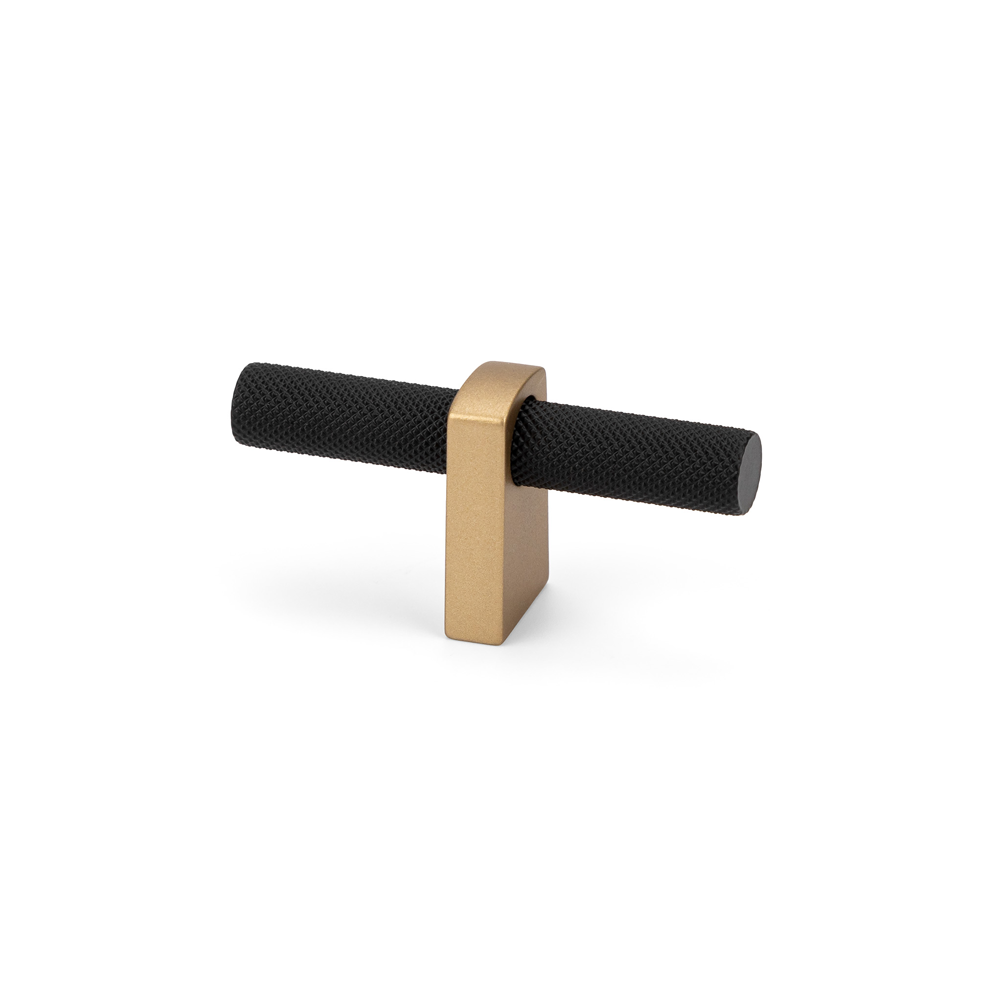 Luca Knurled Designer T-Knob, Natural Brass post with Matte Black bar