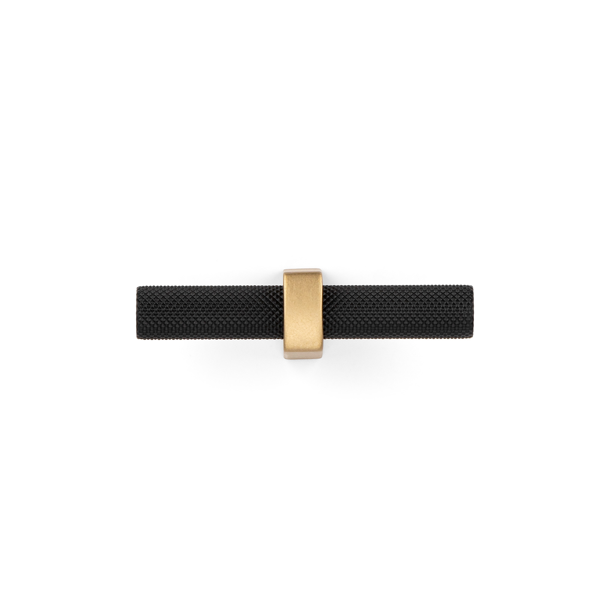 Luca Knurled Designer T-Knob, Natural Brass post with Matte Black bar