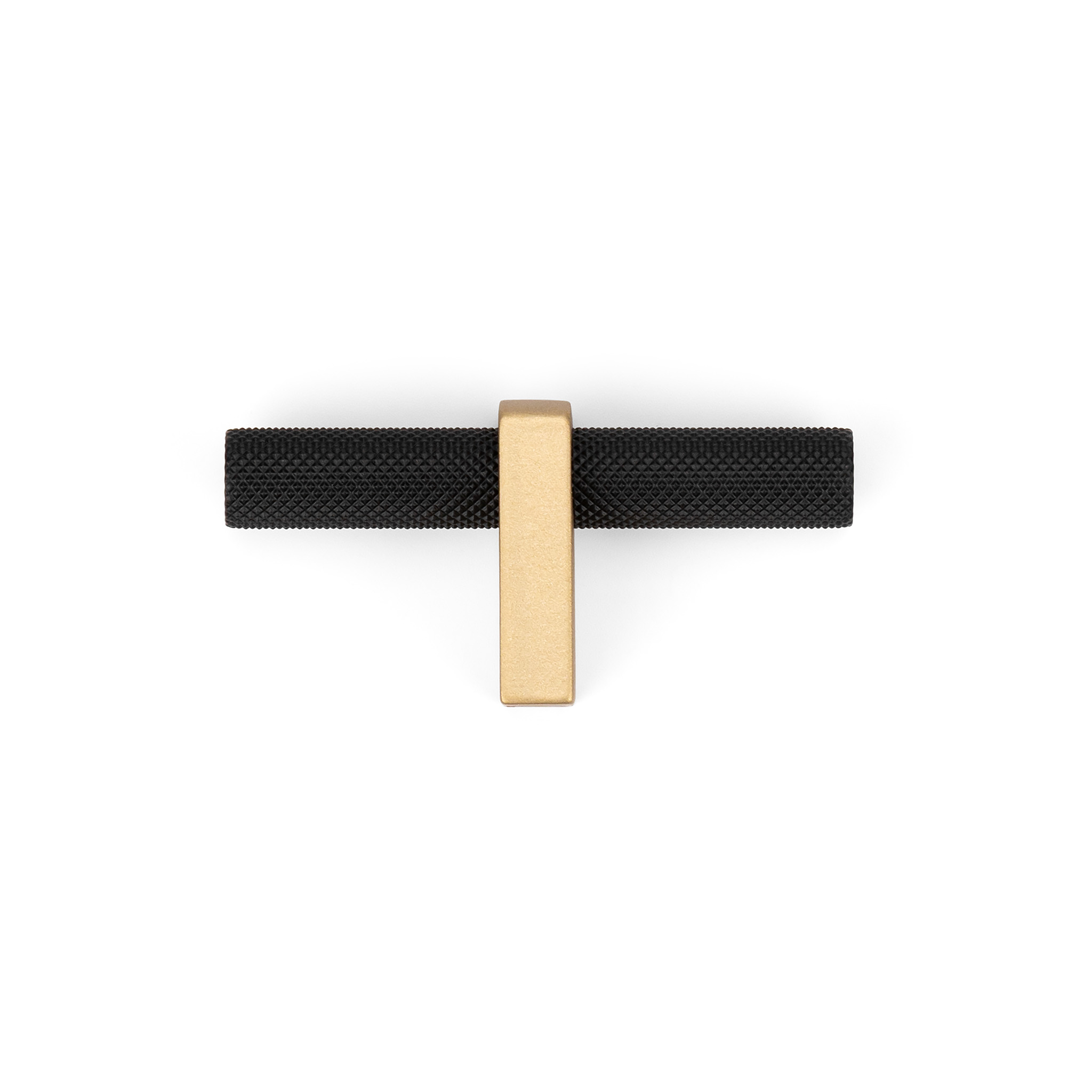 Luca Knurled Designer T-Knob, Natural Brass post with Matte Black bar