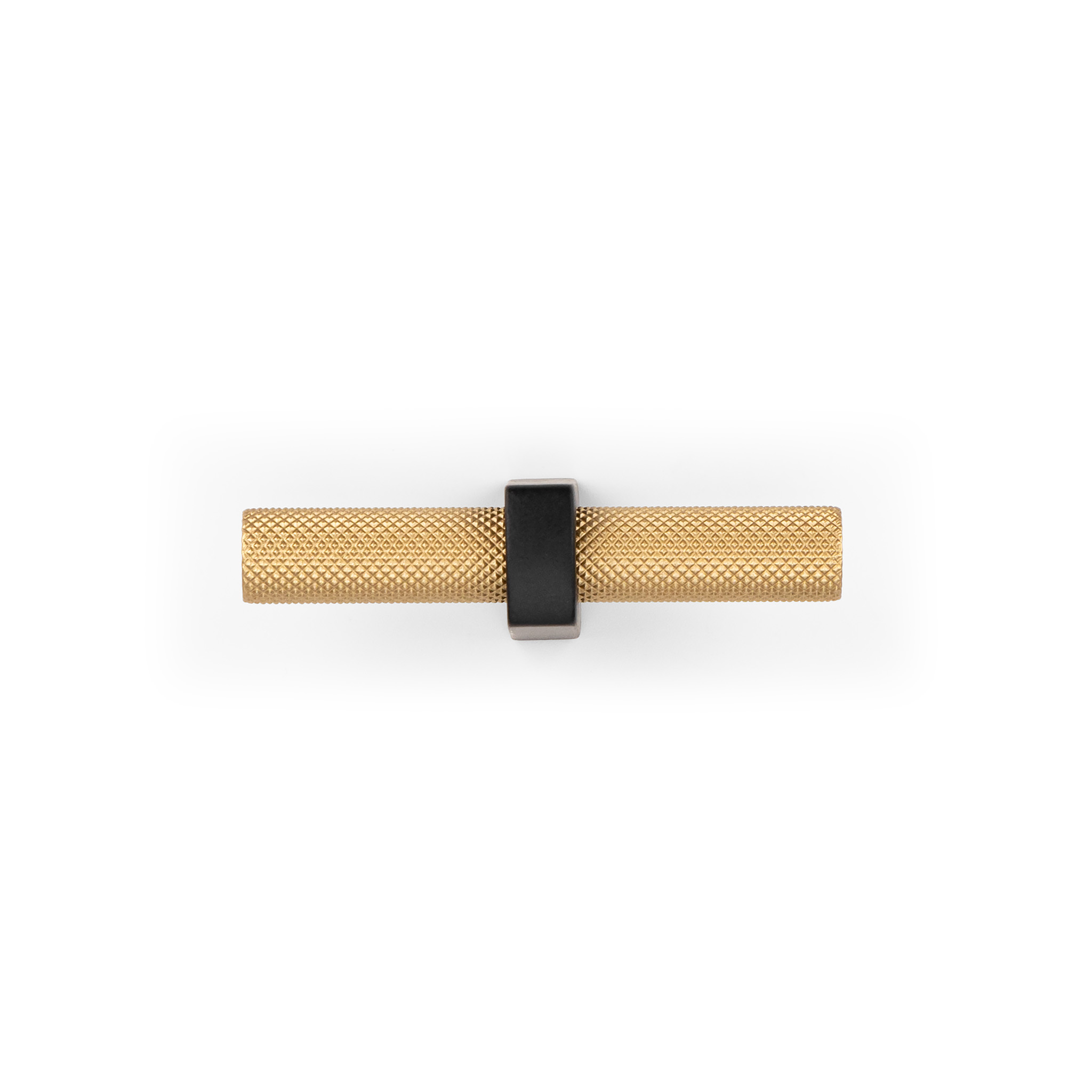 Luca Knurled Designer T-Knob, Matte Black post with Natural Brass bar