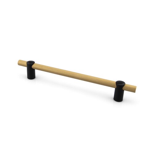 Renate Knurled Designer Pull, 160mm, Matte Black feet & Natural Brass bar