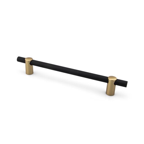 Renate Knurled Designer Pull, 160mm, Natural Brass feet & Matte Black bar