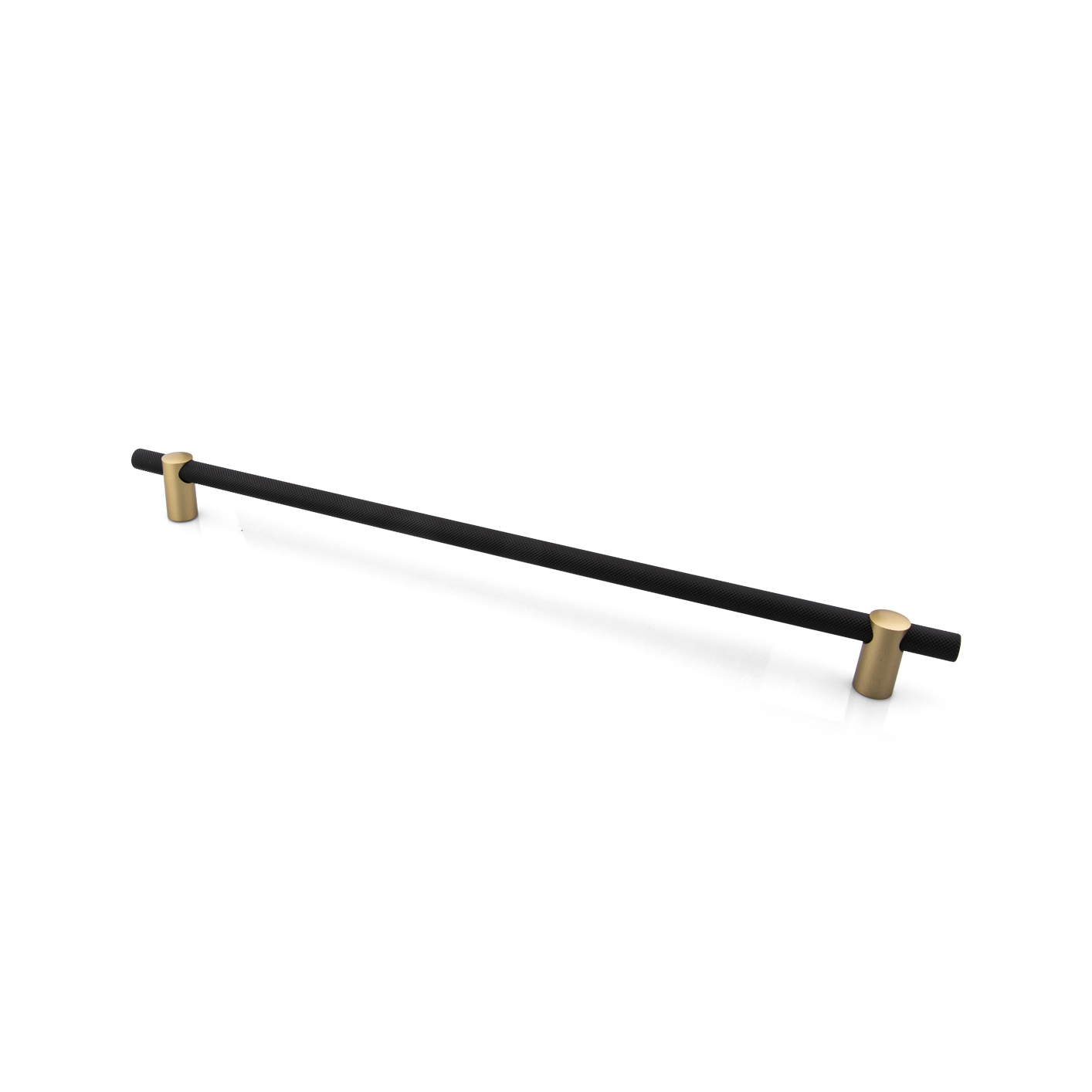 Renate Knurled Designer Pull, 640mm, Natural Brass feet & Matte Black bar