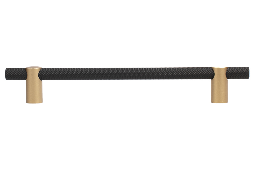 Renate Knurled Designer Pull, 160mm, Natural Brass feet & Matte Black bar