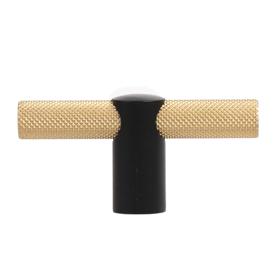 Renate Knurled Designer T-Knob, Matte Black post with Natural Brass bar