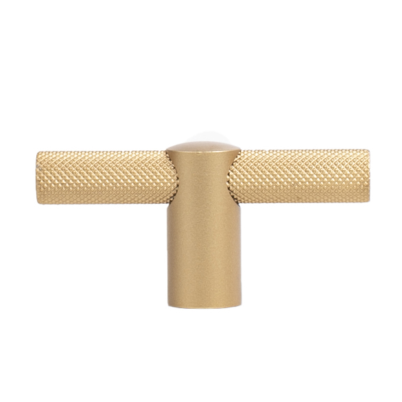 Renate Knurled Designer T-Knob, Natural Brass