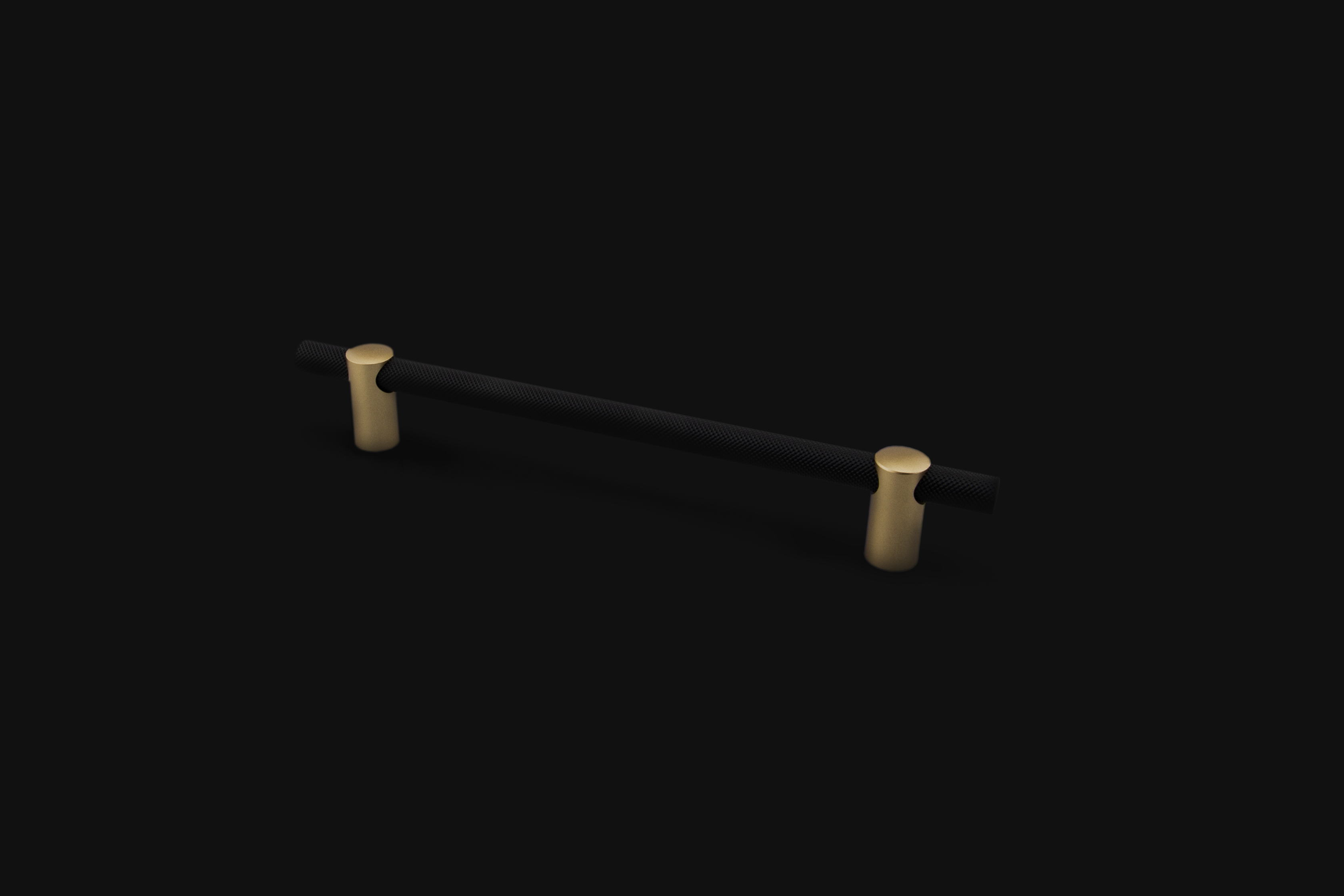 Renate Knurled Designer Pull, 160mm, Natural Brass feet & Matte Black bar