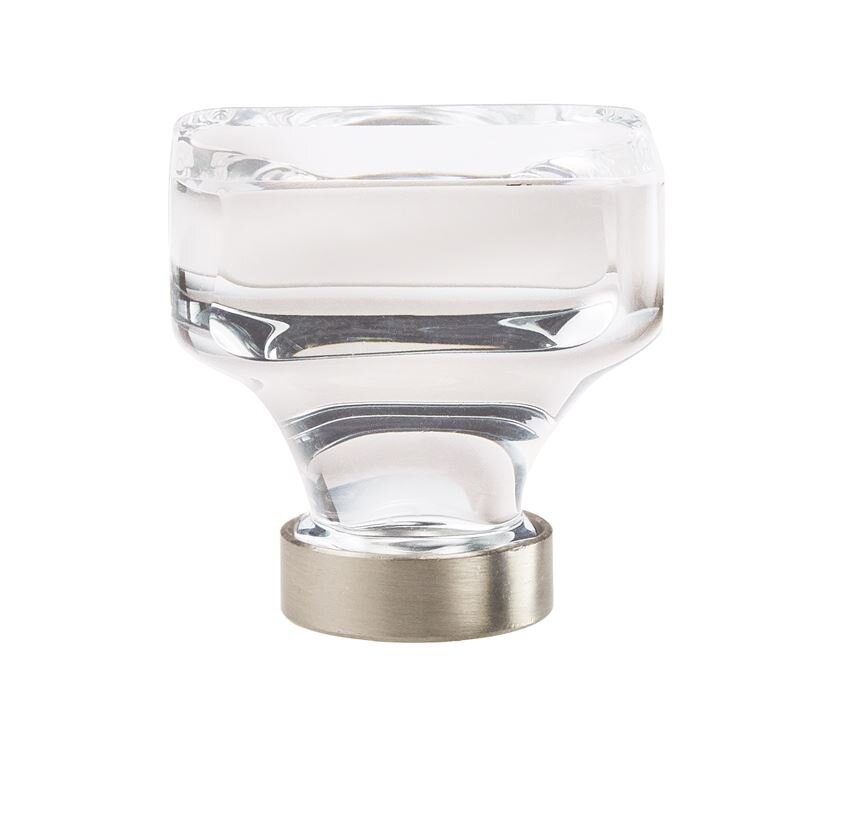 Glacio Square Knob, 1-3/8 in (35 mm), Clear / Satin Nickel