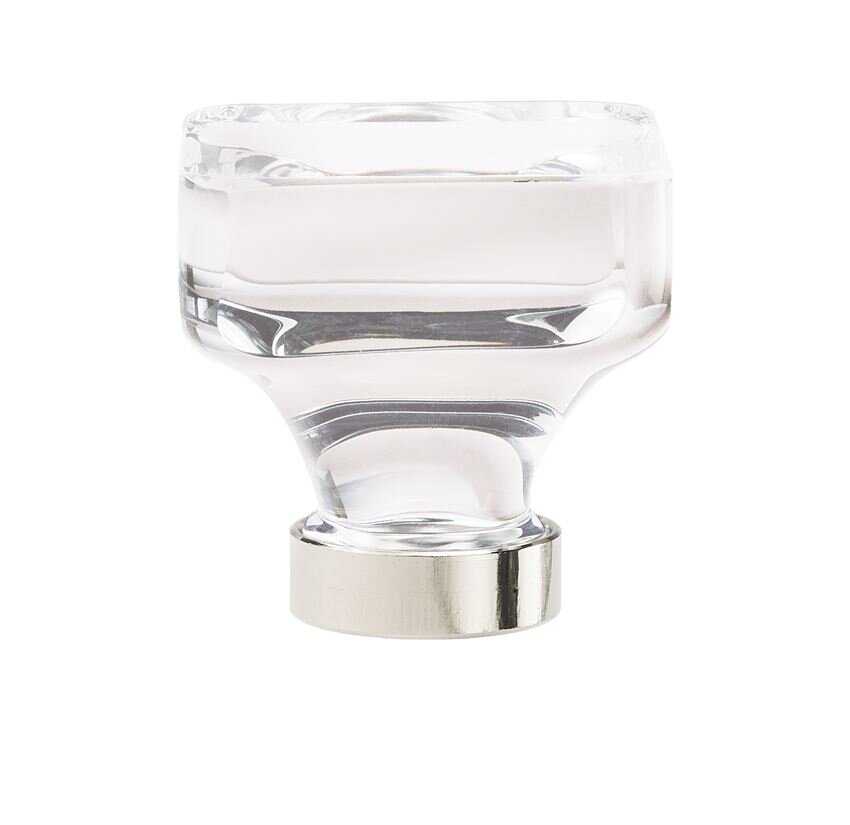 Glacio Square Knob, 1-3/8 in (35 mm), Clear / Polished Nickel