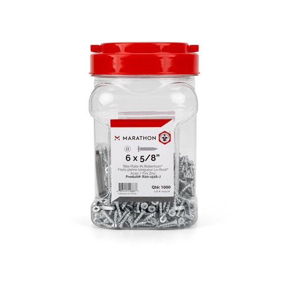 ROBERTSON #6 x 5/8 Flat head Full threaded Aster® Lo-Root® Zinc in Jar