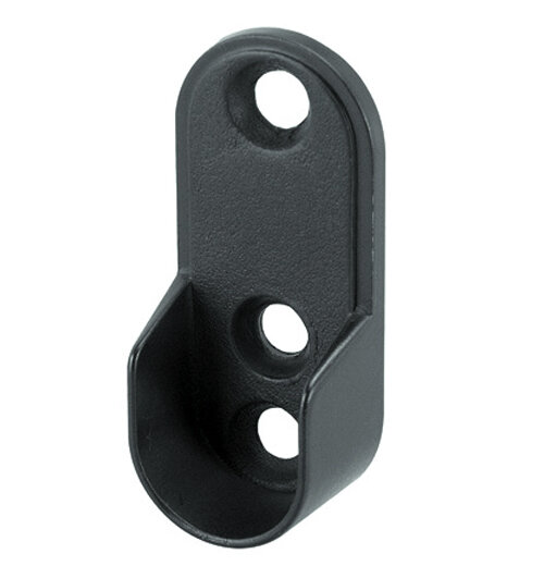 Closet Rod Holder with Screw-On Mounts for 8 ft Aluminum Oval Rods, Matte Black