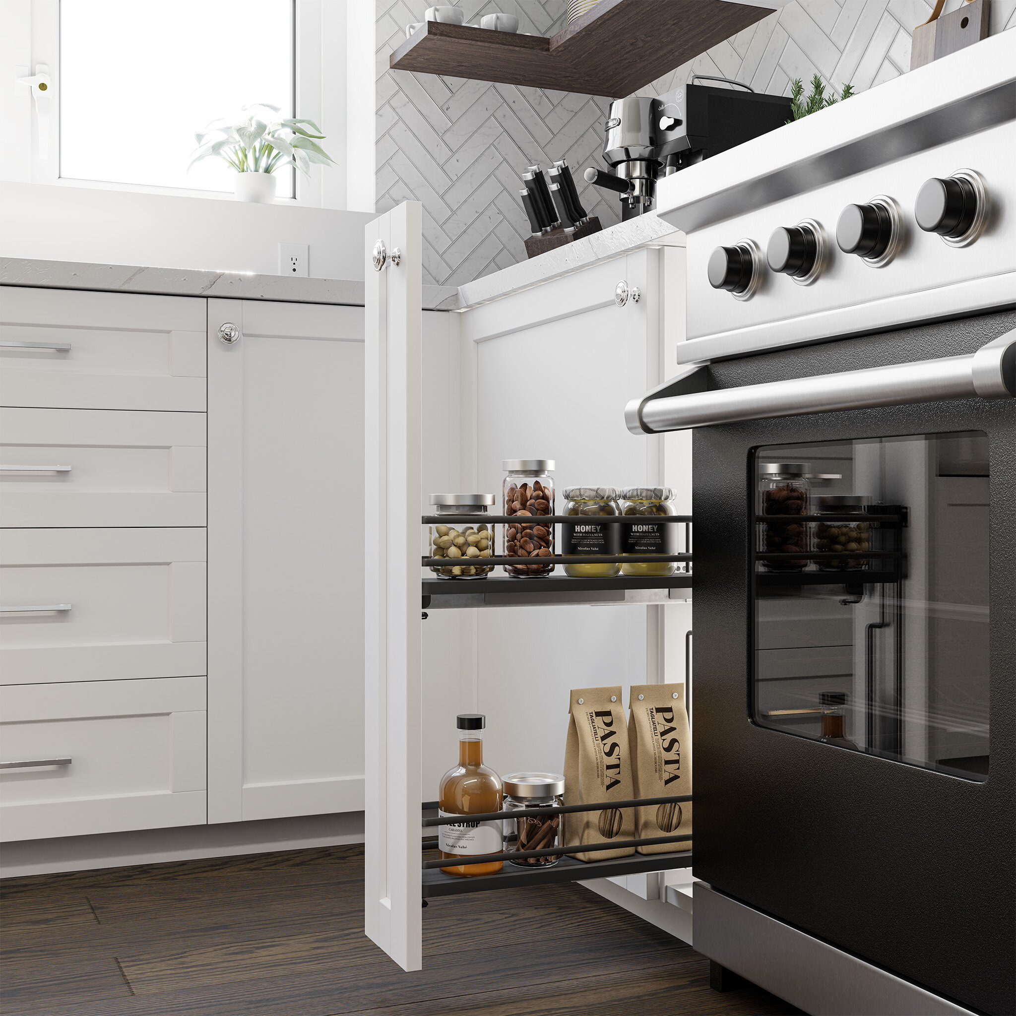 Vibo Galaxy Base Cabinet Pullout, 12in (300mm), Soft-Close, White / Chrome