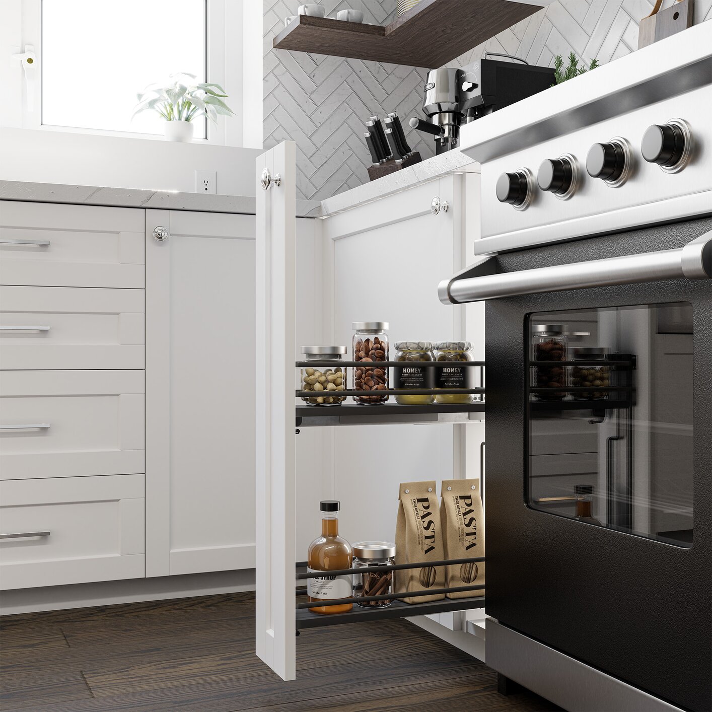Vibo Galaxy Base Cabinet Pullout, 12in (300mm), Soft-Close, White / Chrome