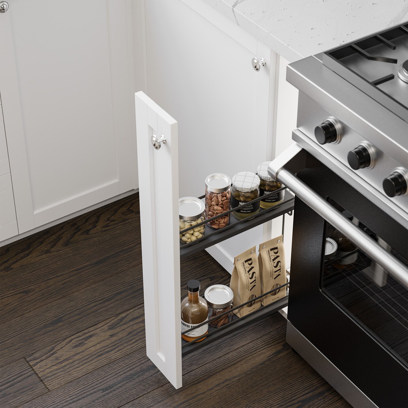 Vibo Galaxy Base Cabinet Pullout, 12in (300mm), Soft-Close, White / Chrome