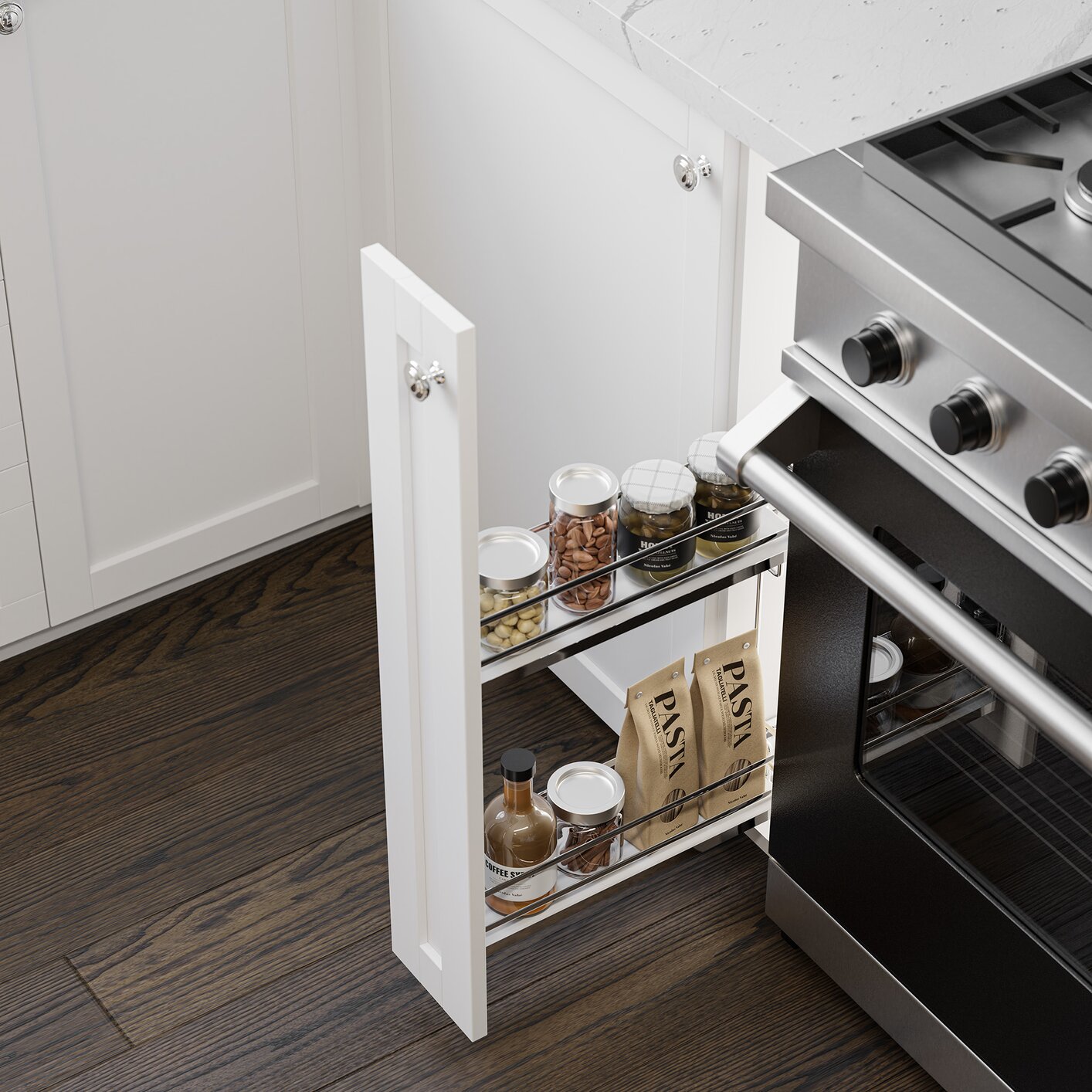 Vibo Galaxy Base Cabinet Pullout, 6in (150mm), Soft-Close, White / Chrome