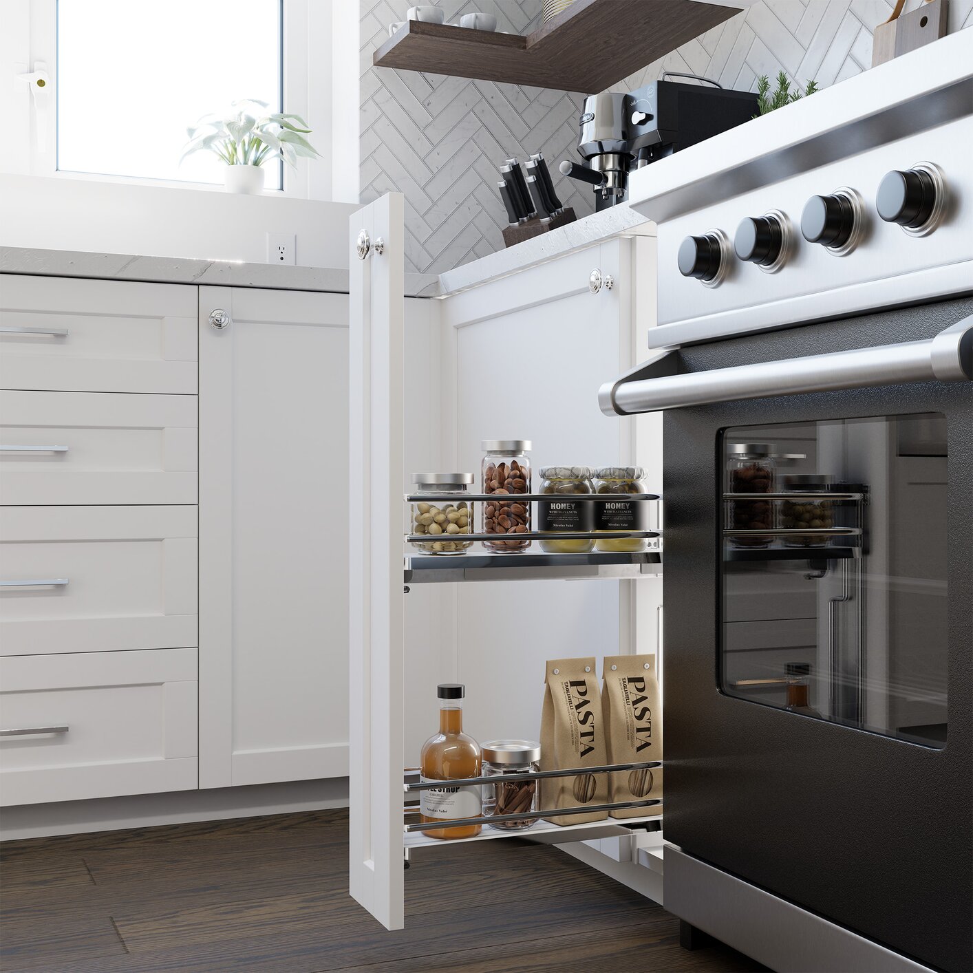 Vibo Galaxy Base Cabinet Pullout, 6in (150mm), Soft-Close, White / Chrome