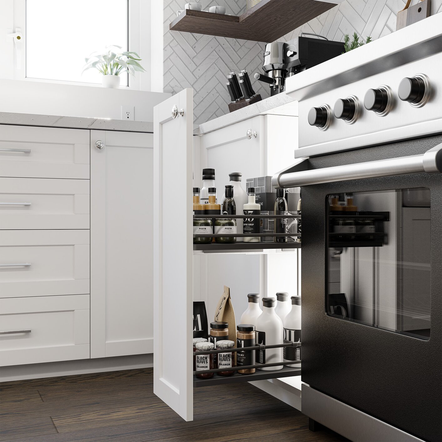 Vibo Galaxy Base Cabinet Pullout, 12in (300mm), Soft-Close, White / Chrome