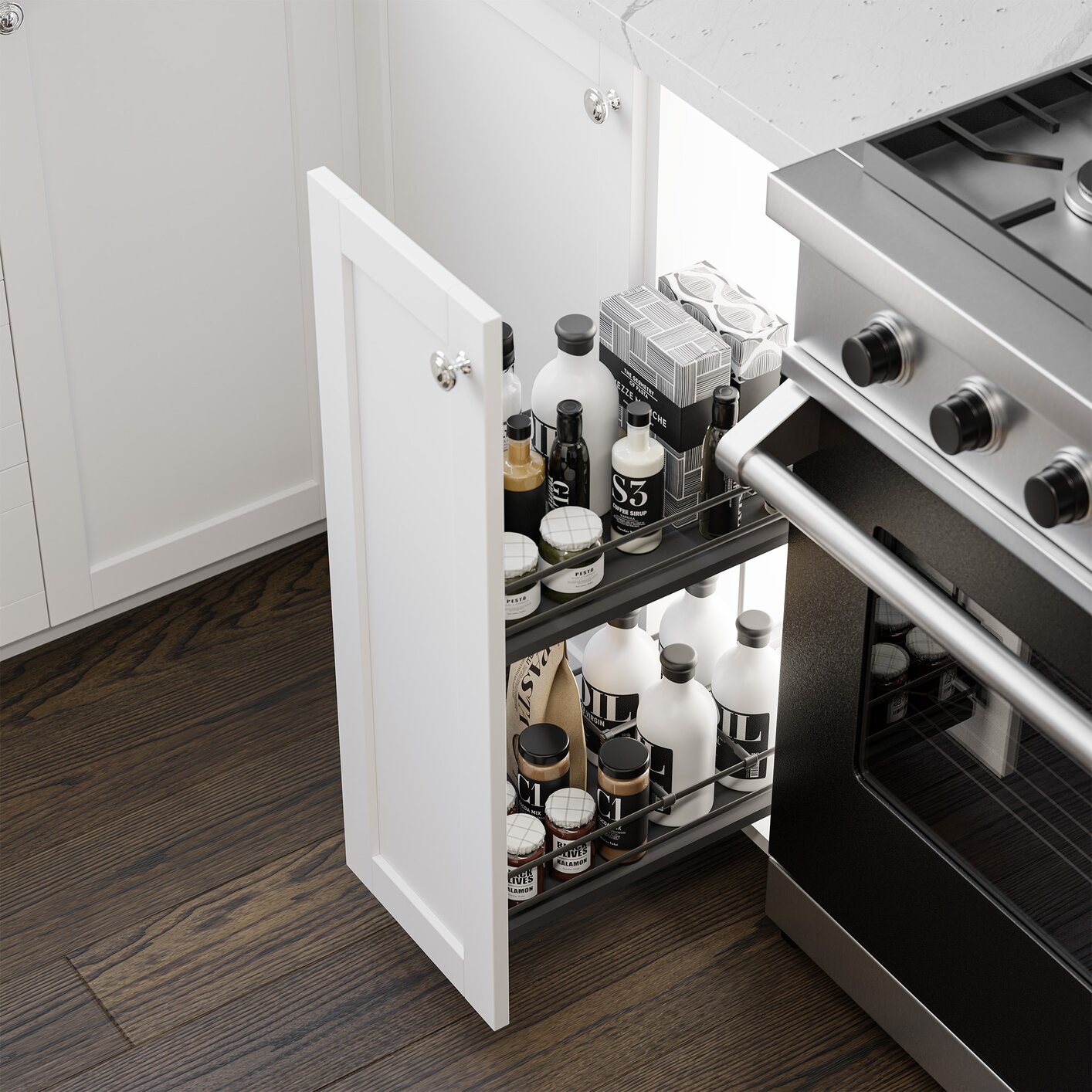 Vibo Galaxy Base Cabinet Pullout, 12in (300mm), Soft-Close, White / Chrome