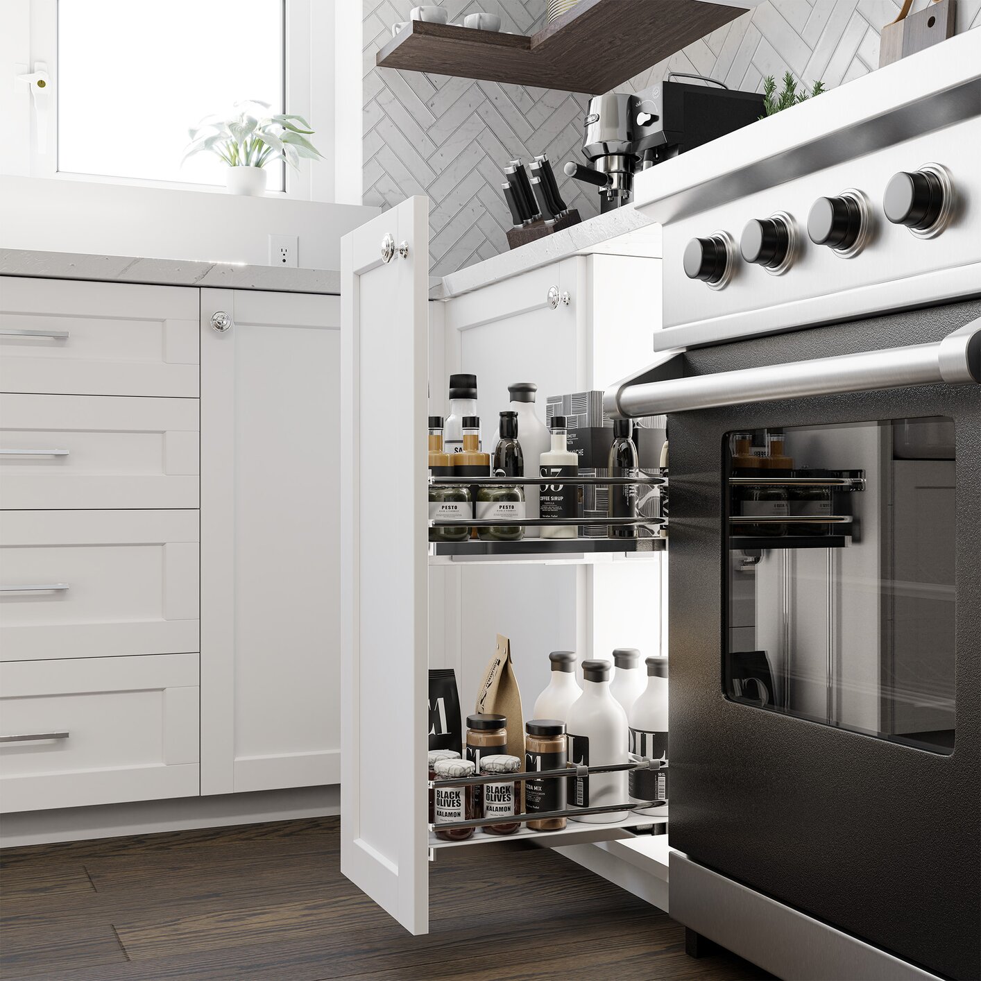 Vibo Galaxy Base Cabinet Pullout, 12in (300mm), Soft-Close, White / Chrome