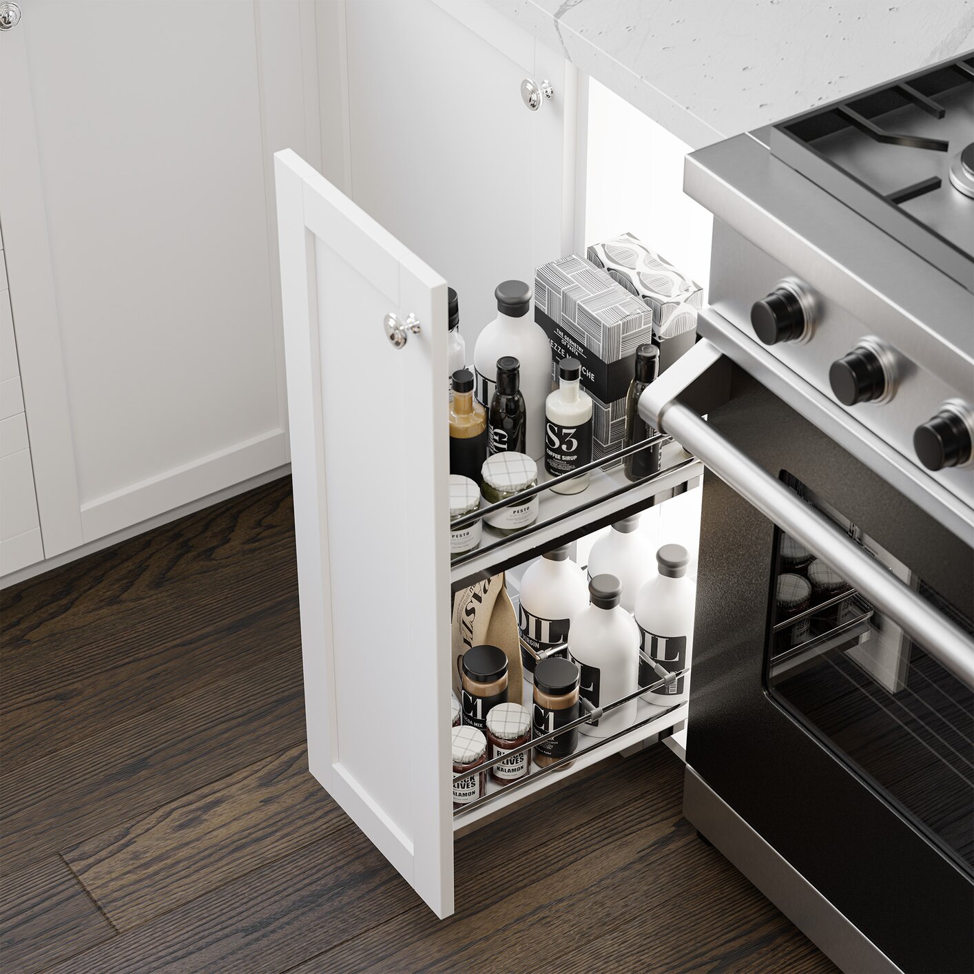 Vibo Galaxy Base Cabinet Pullout, 12in (300mm), Soft-Close, White / Chrome