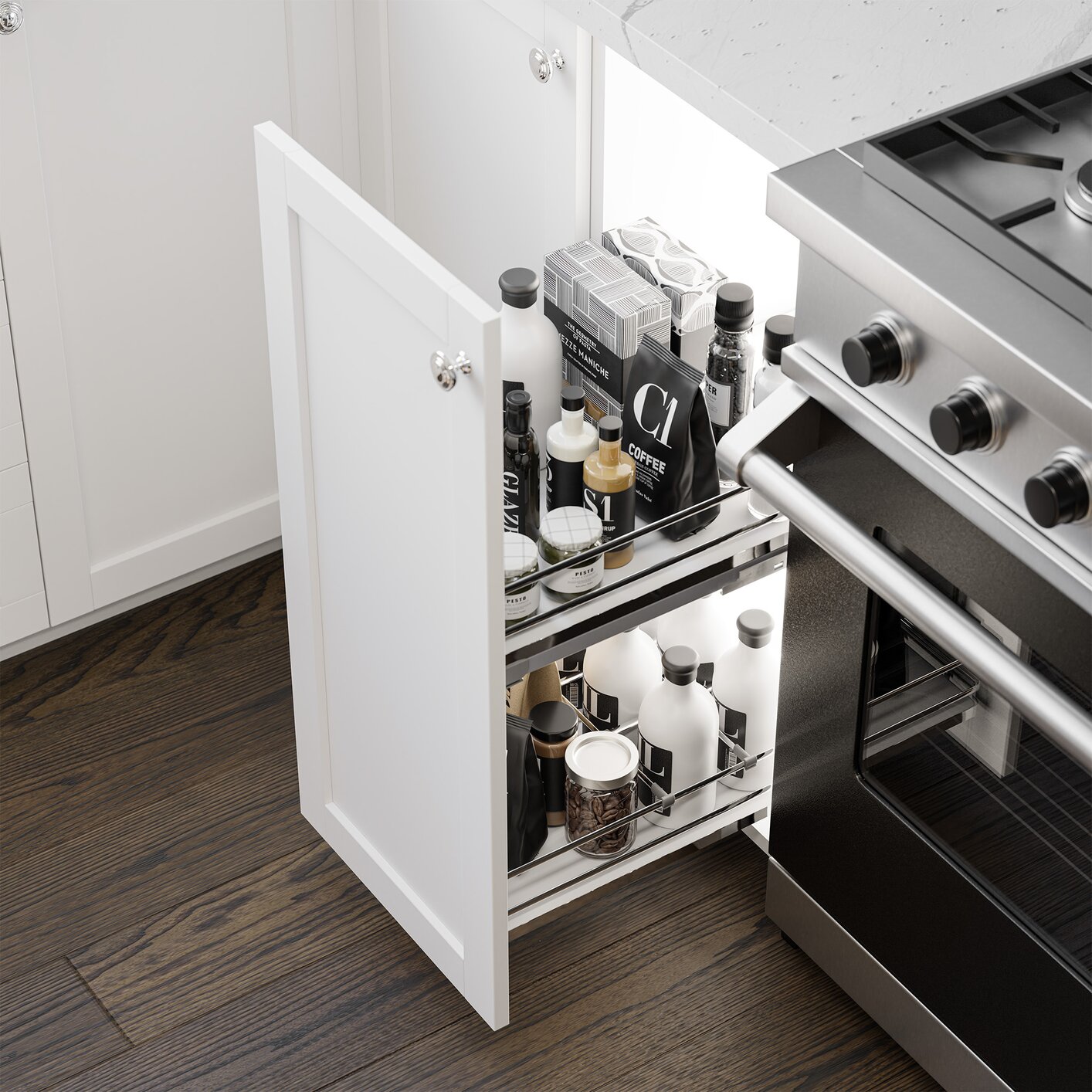 Vibo Galaxy Base Cabinet Pullout, 12in (300mm), Soft-Close, White / Chrome