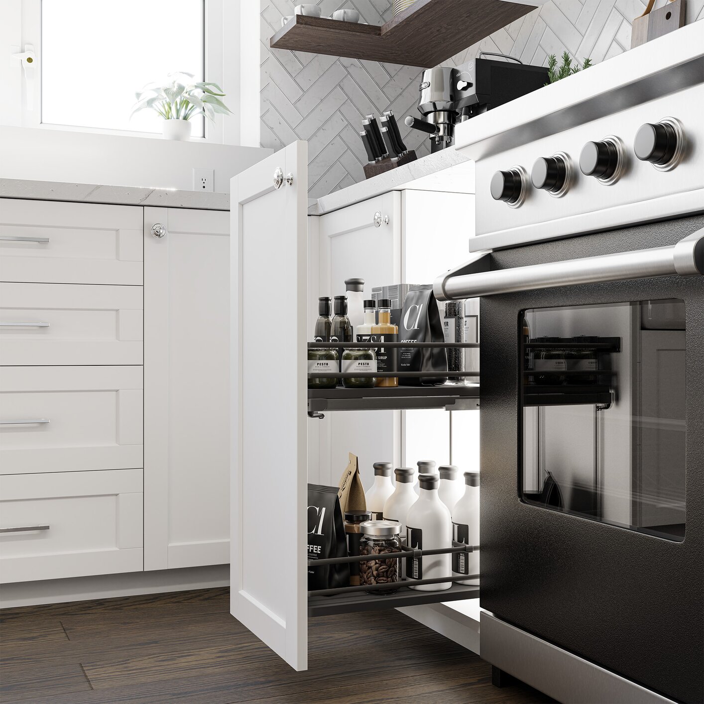Vibo Galaxy Base Cabinet Pullout, 12in (300mm), Soft-Close, White / Chrome