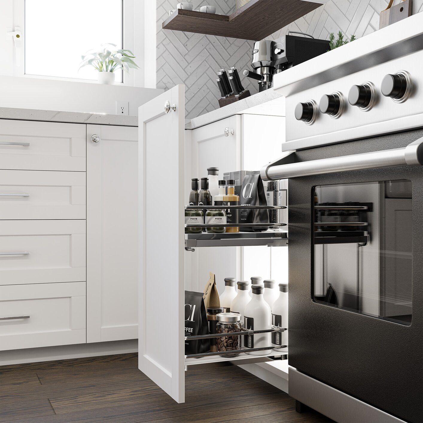 Vibo Galaxy Base Cabinet Pullout, 12in (300mm), Soft-Close, White / Chrome