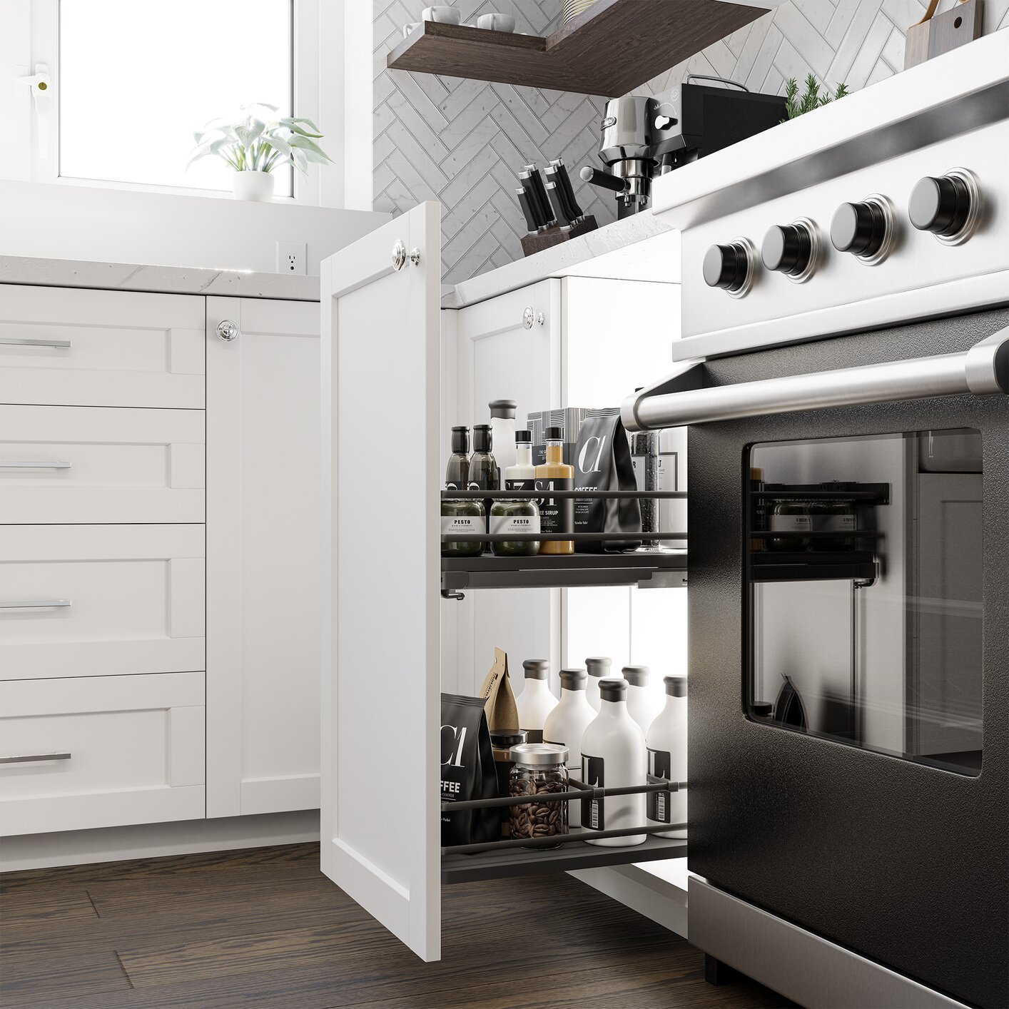 Vibo Galaxy Base Cabinet Pullout, 12in (300mm), Soft-Close, White / Chrome