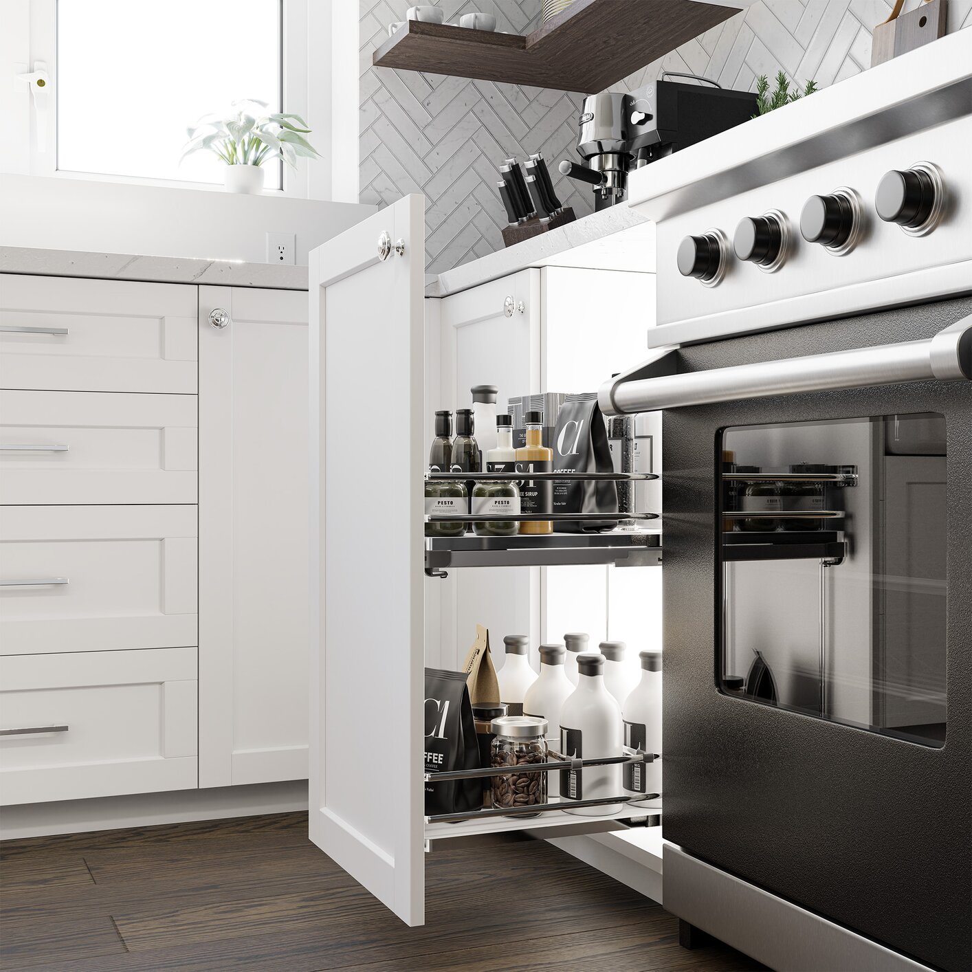 Vibo Galaxy Base Cabinet Pullout, 12in (300mm), Soft-Close, White / Chrome