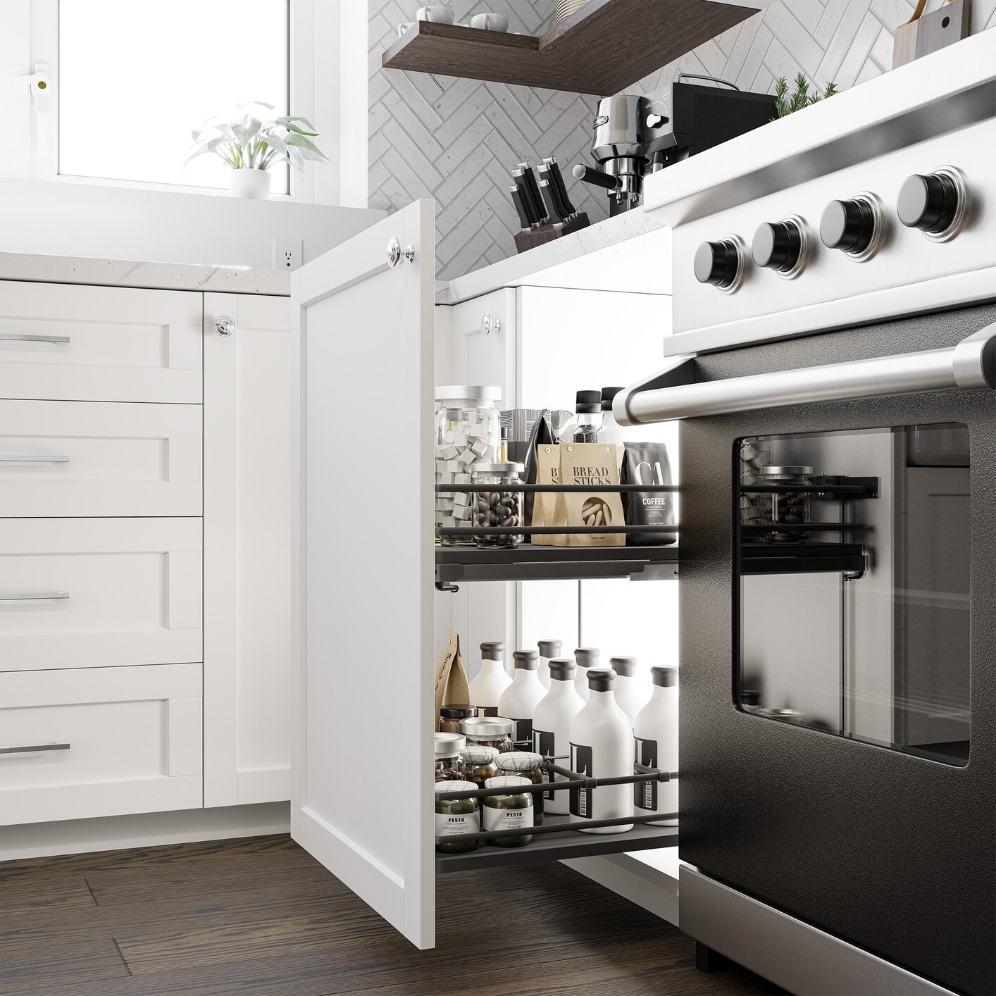 Vibo Galaxy Base Cabinet Pullout, 12in (300mm), Soft-Close, White / Chrome