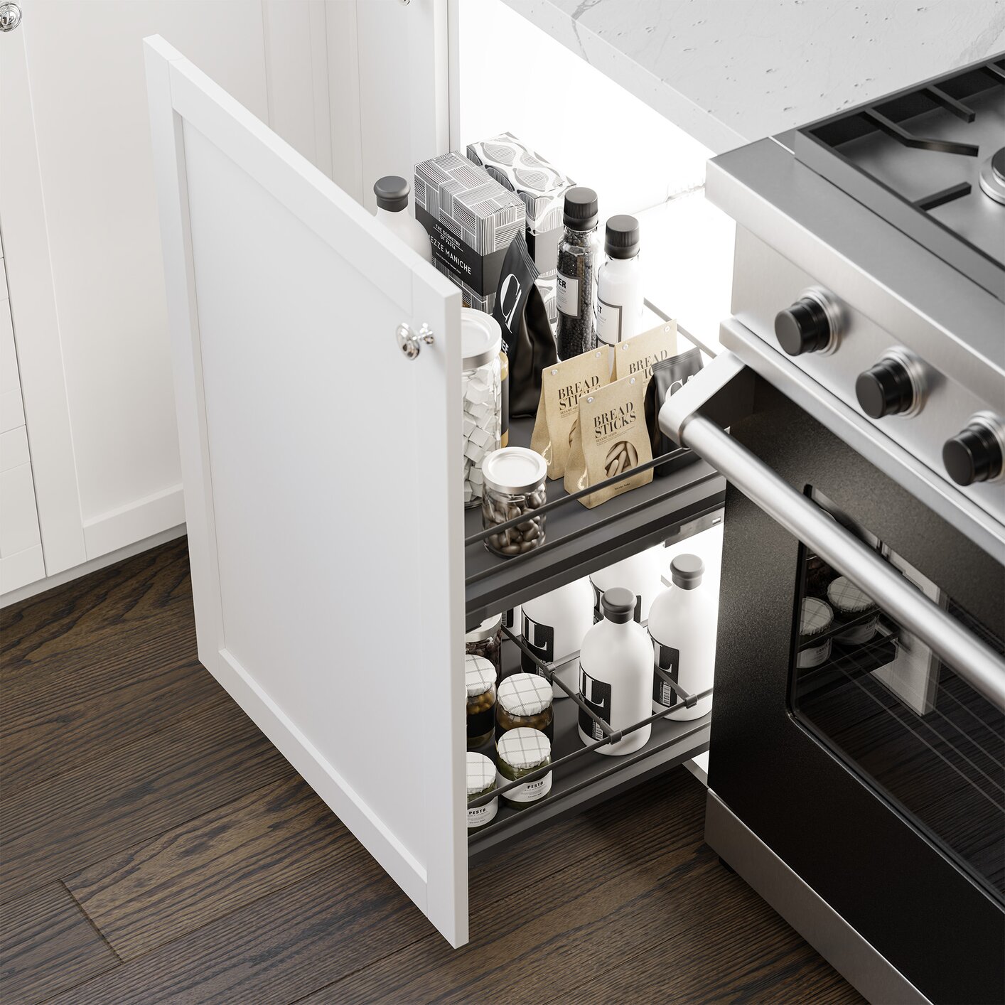 Vibo Galaxy Base Cabinet Pullout, 12in (300mm), Soft-Close, White / Chrome
