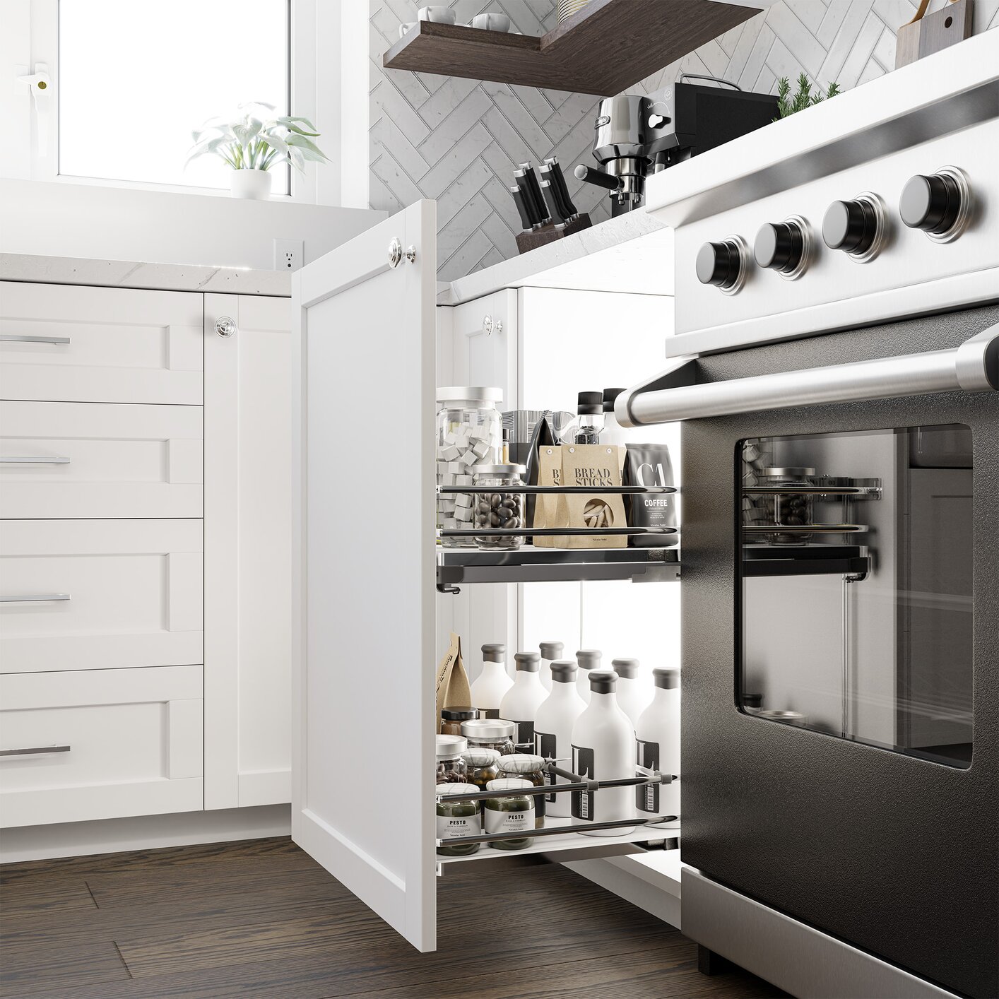 Vibo Galaxy Base Cabinet Pullout, 12in (300mm), Soft-Close, White / Chrome