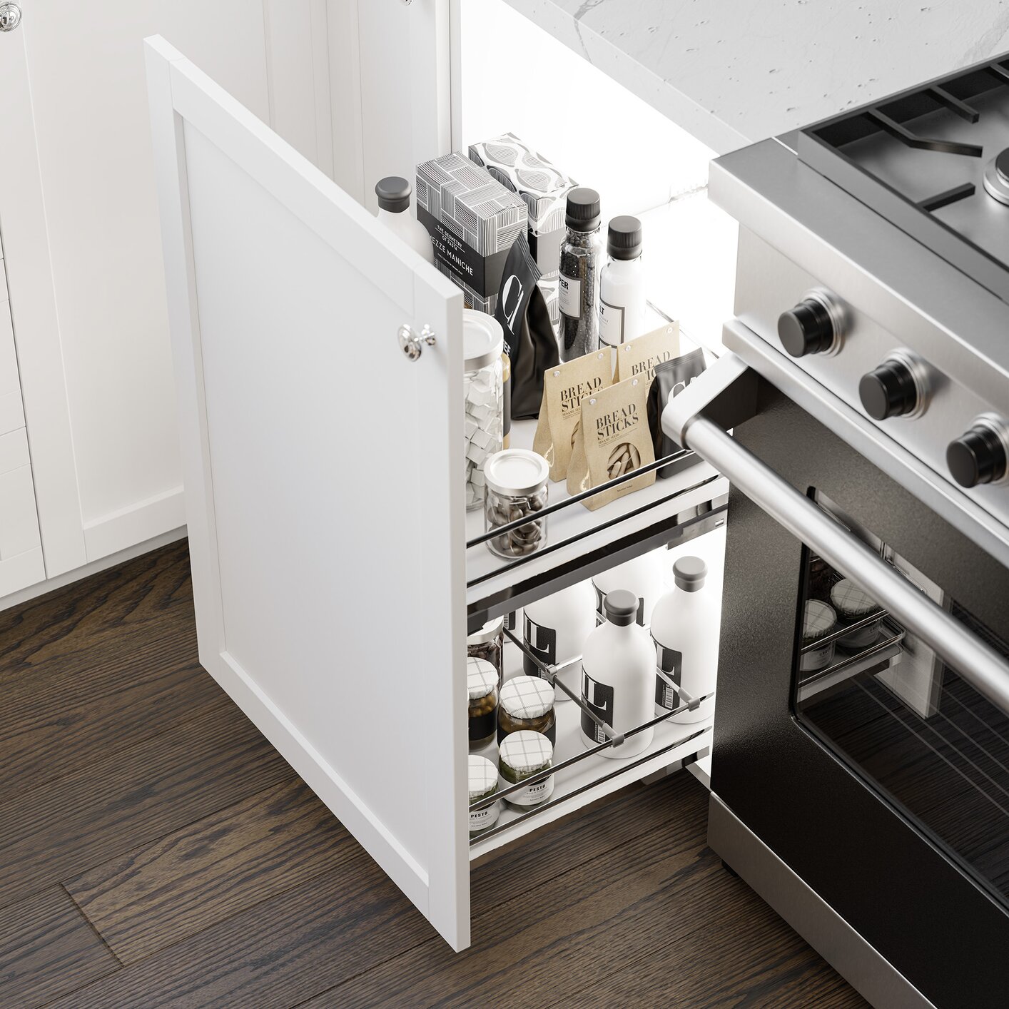 Vibo Galaxy Base Cabinet Pullout, 12in (300mm), Soft-Close, White / Chrome