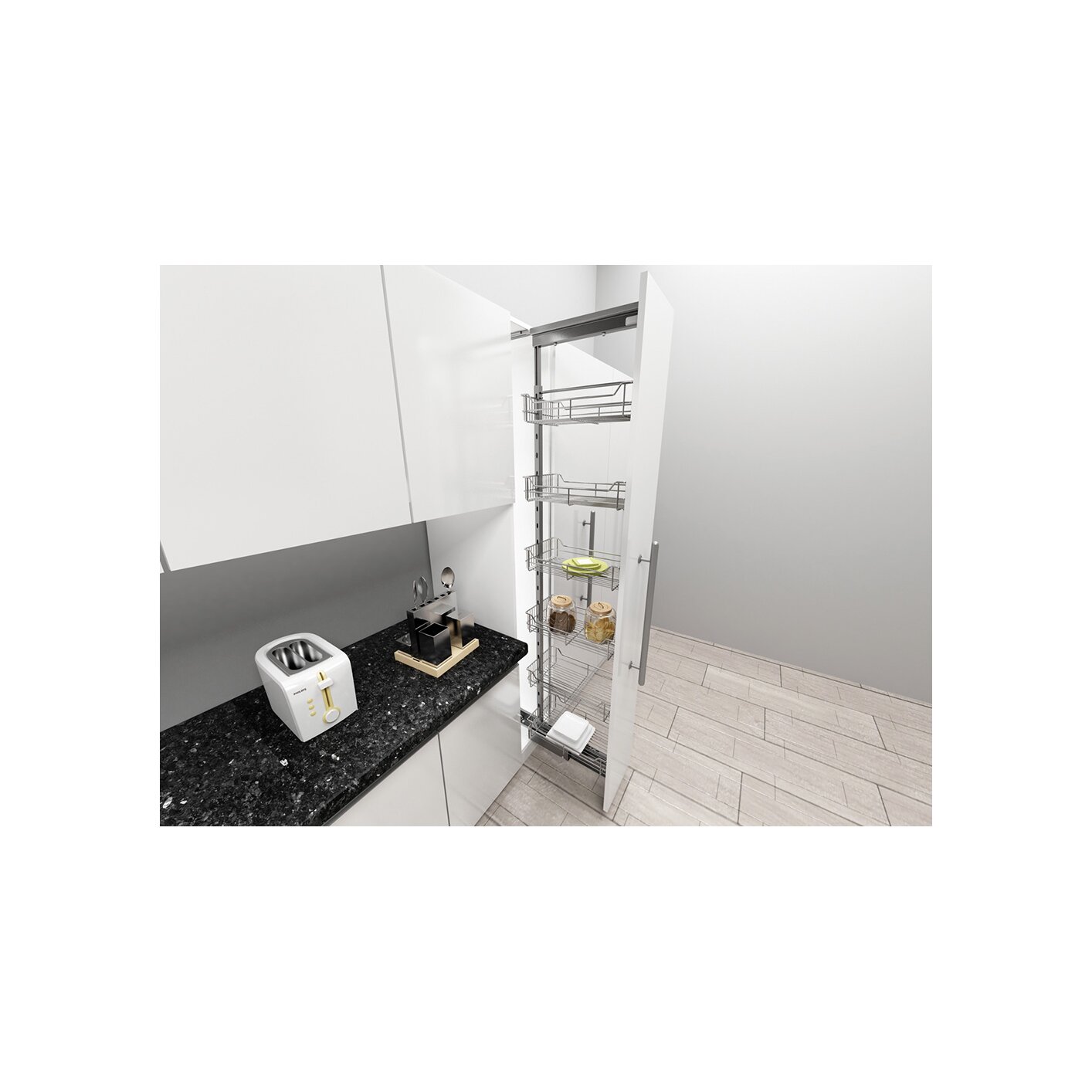 Space Pullout Pantry - Wire Bottom Baskets