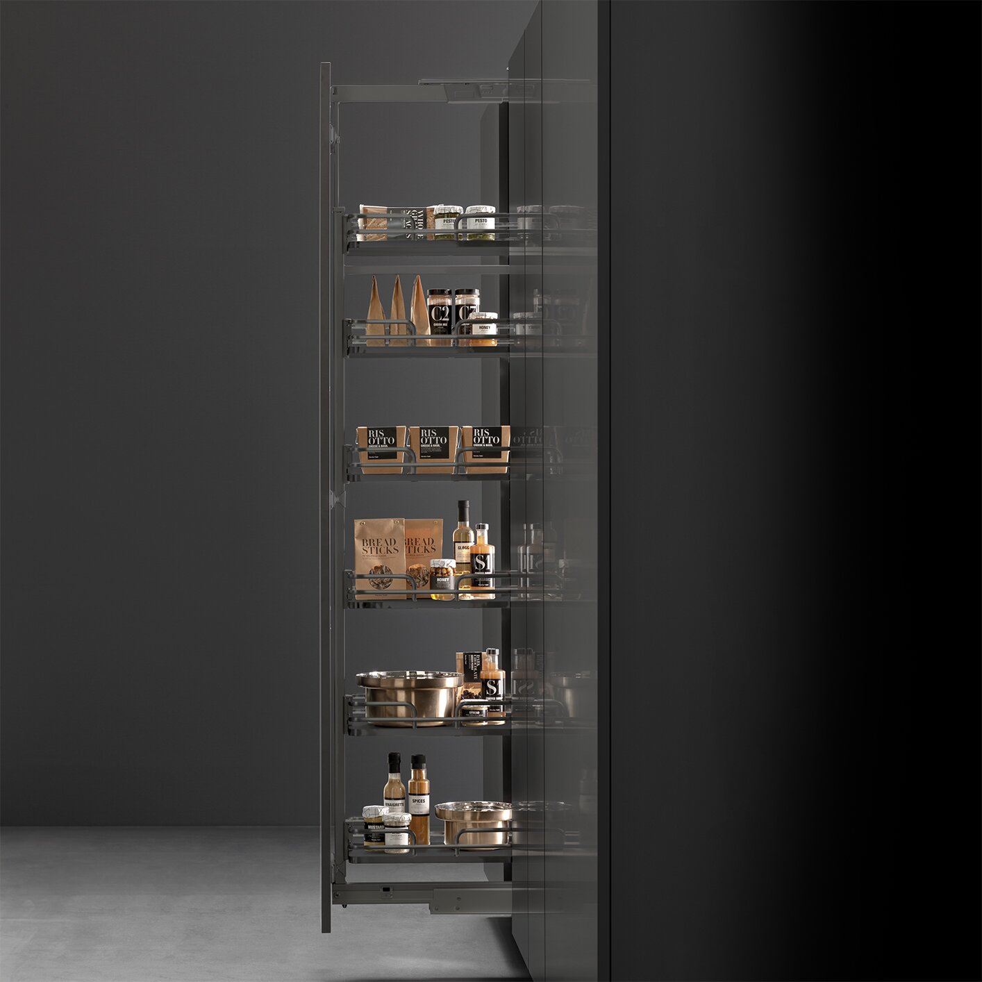 Pantry Pullout Frame and Slide, Anthracite Grey