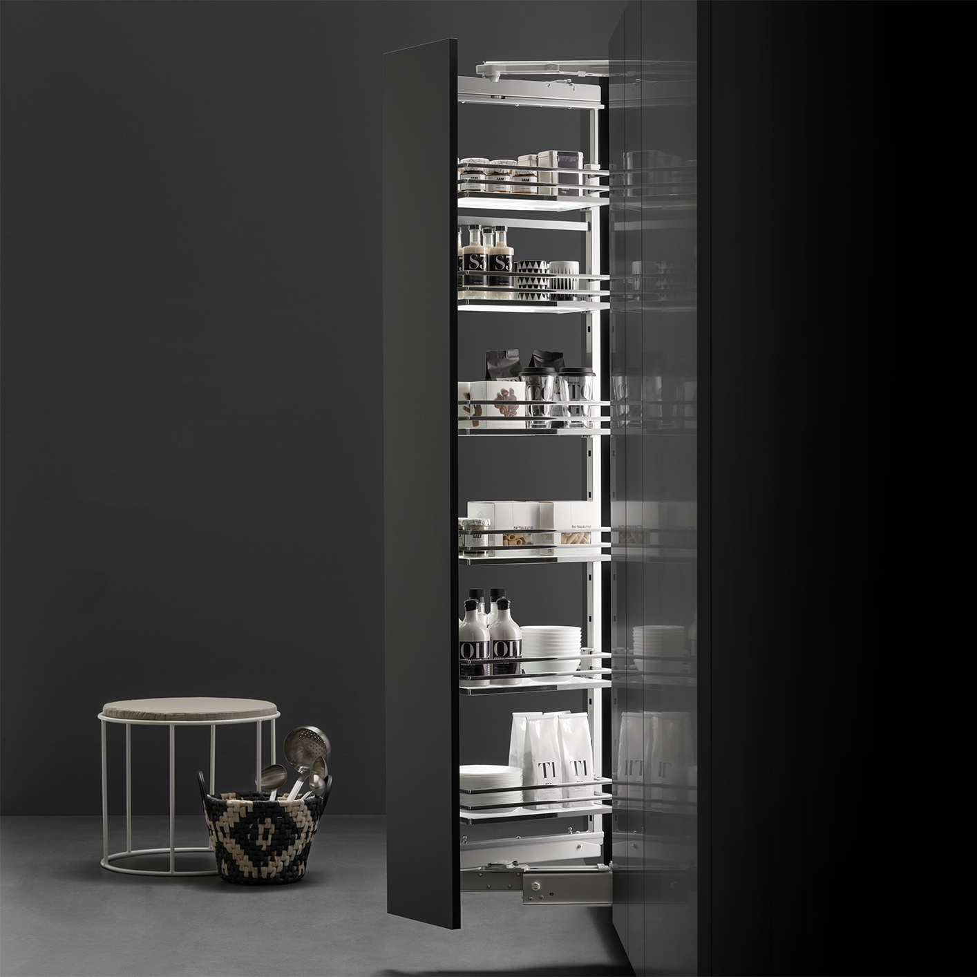 Vibo Pivoting Pantry with White/Chrome 