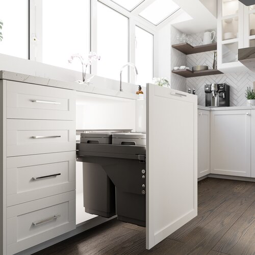 VIBO Globe Synchro Pullout Waste Bin, 600mm (24"), 4 Bins (59 litres), Anthracite
