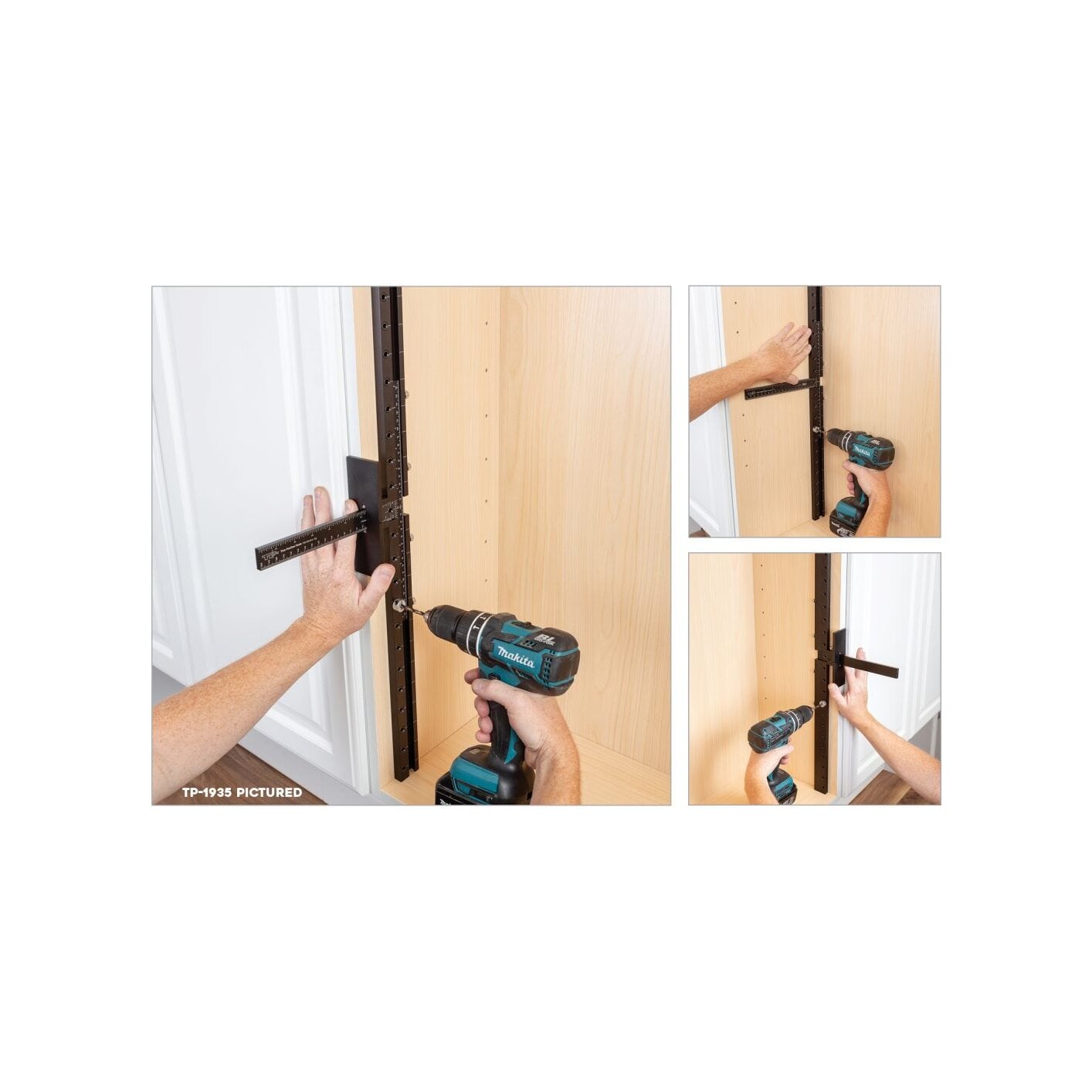 Premium Cabinet Hardware Jig, includes Extension Set, Extended Ruler Attachment, and Carrying Case.