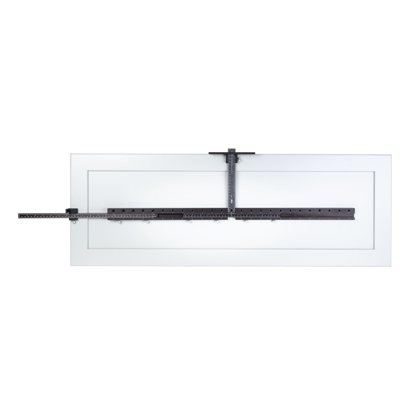 Premium Cabinet Hardware Jig, includes Extension Set, Extended Ruler Attachment, and Carrying Case.